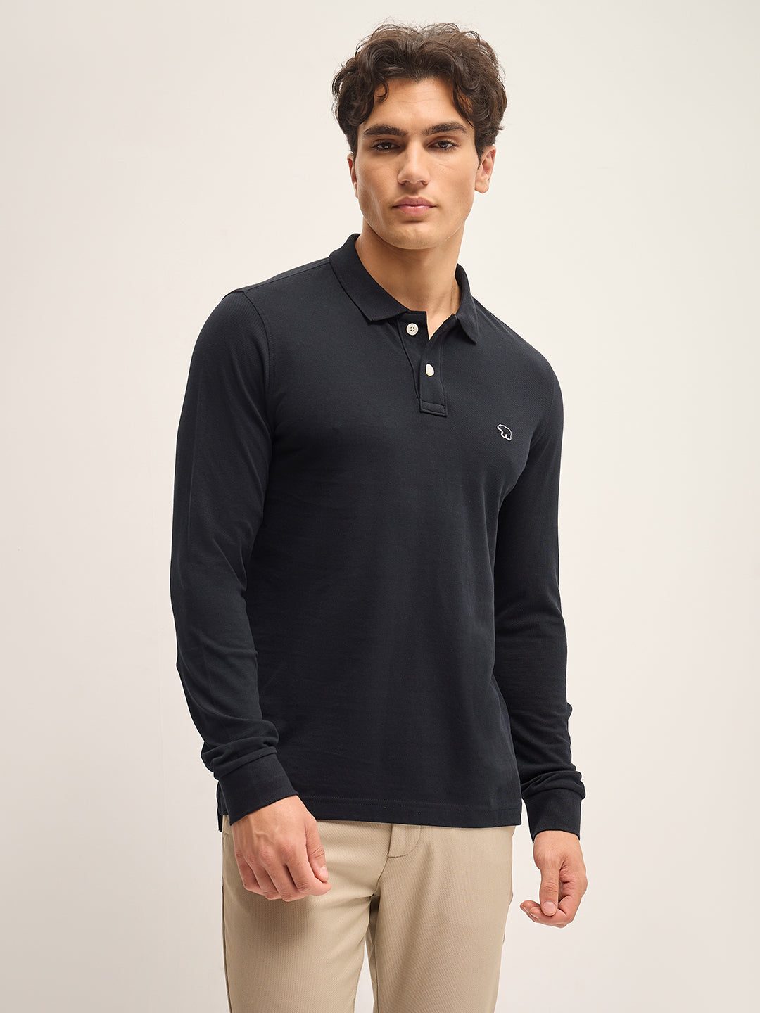 Men Black Solid Regular Fit Polo Collar T-shirt
