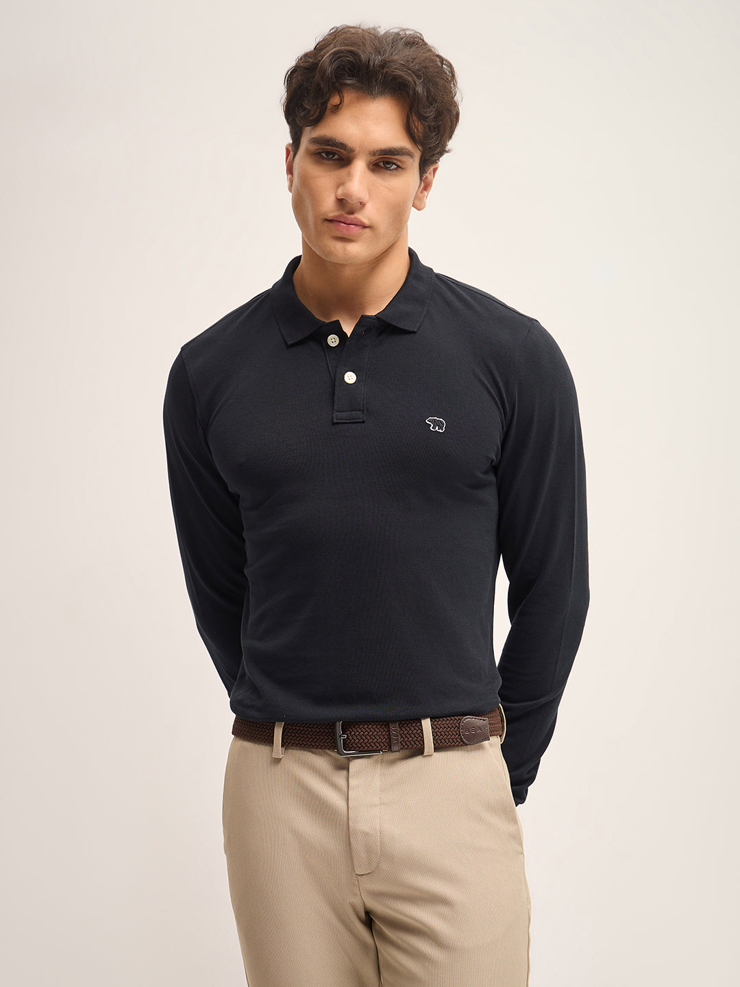 Men Black Solid Regular Fit Polo Collar T-shirt