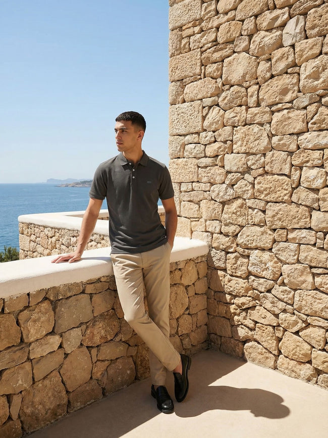 Men Olive Solid Cotton Polo T-Shirt