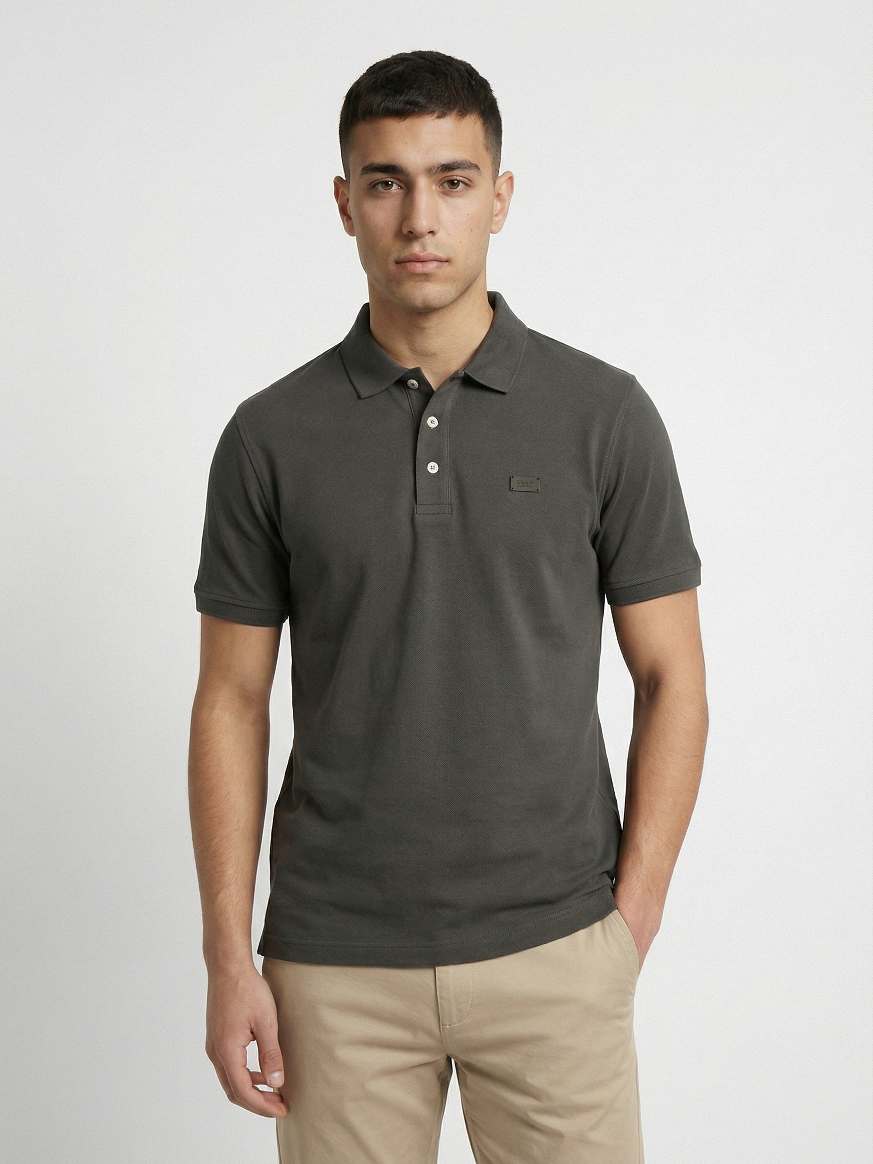 Men Olive Solid Cotton Polo T-Shirt