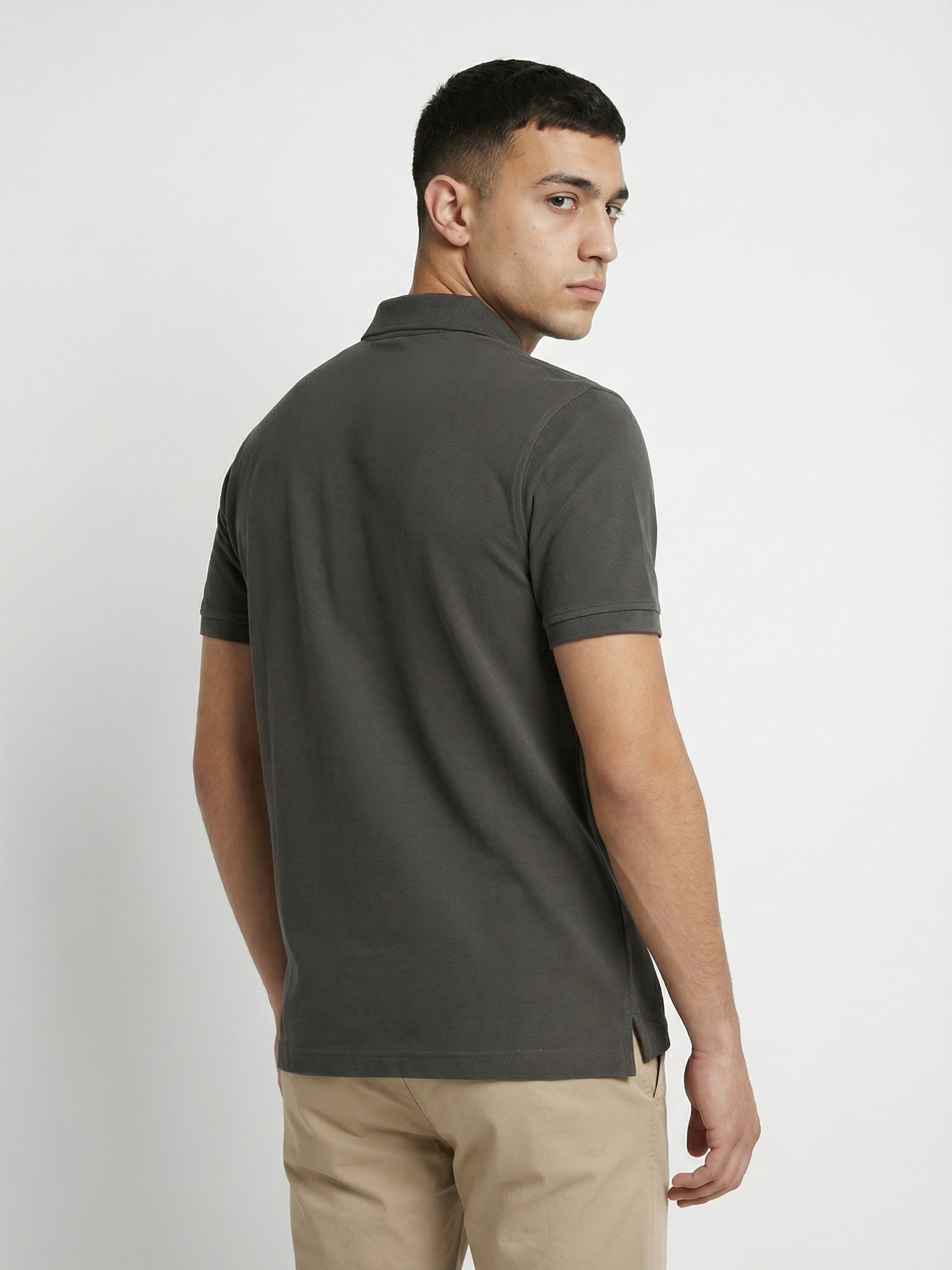 Men Olive Solid Cotton Polo T-Shirt