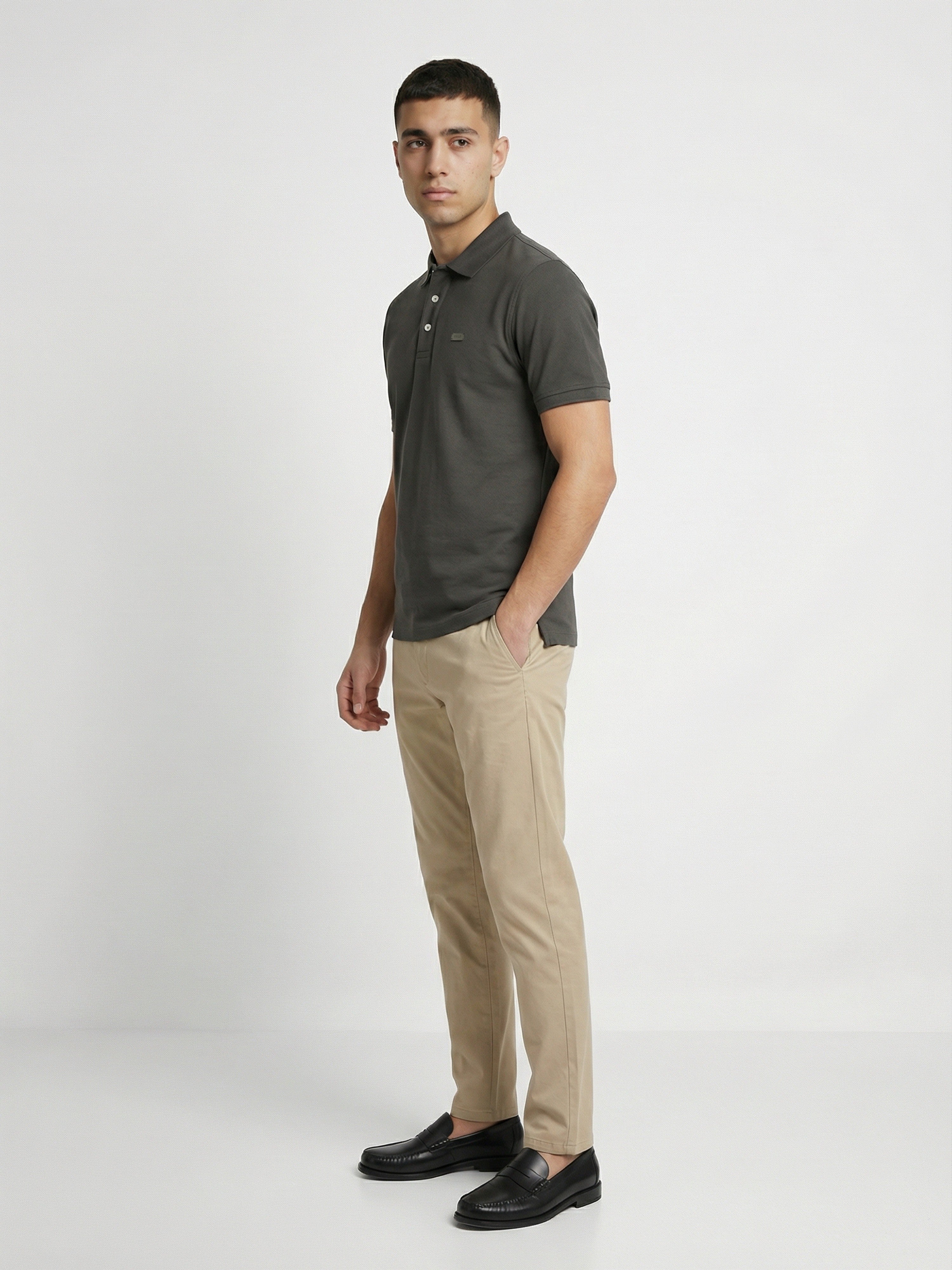 Men Olive Solid Cotton Polo T-Shirt