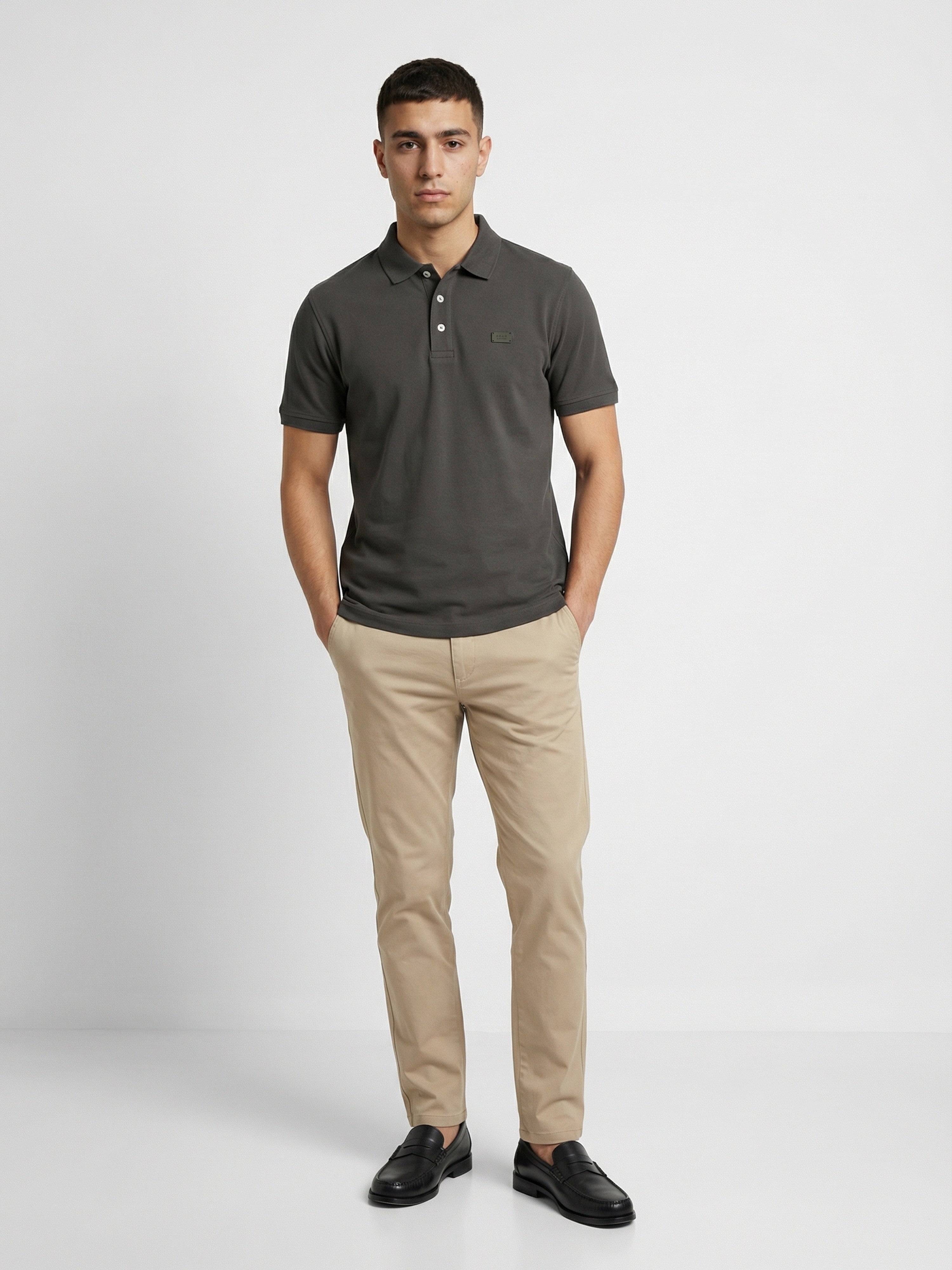 Men Olive Solid Cotton Polo T-Shirt