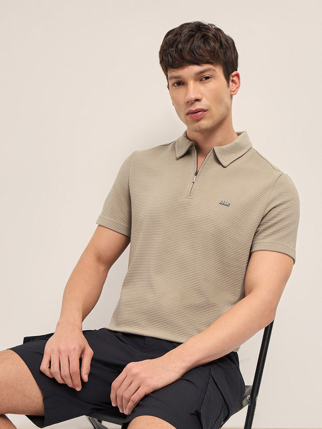 Men Cotton Knitted Striped Polo T-Shirt