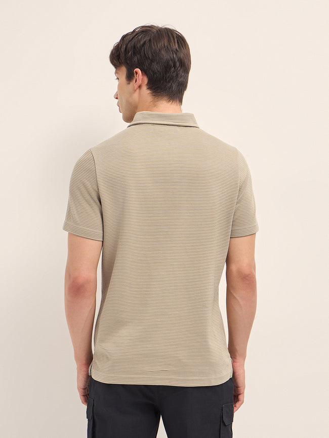 Men Cotton Knitted Striped Polo T-Shirt