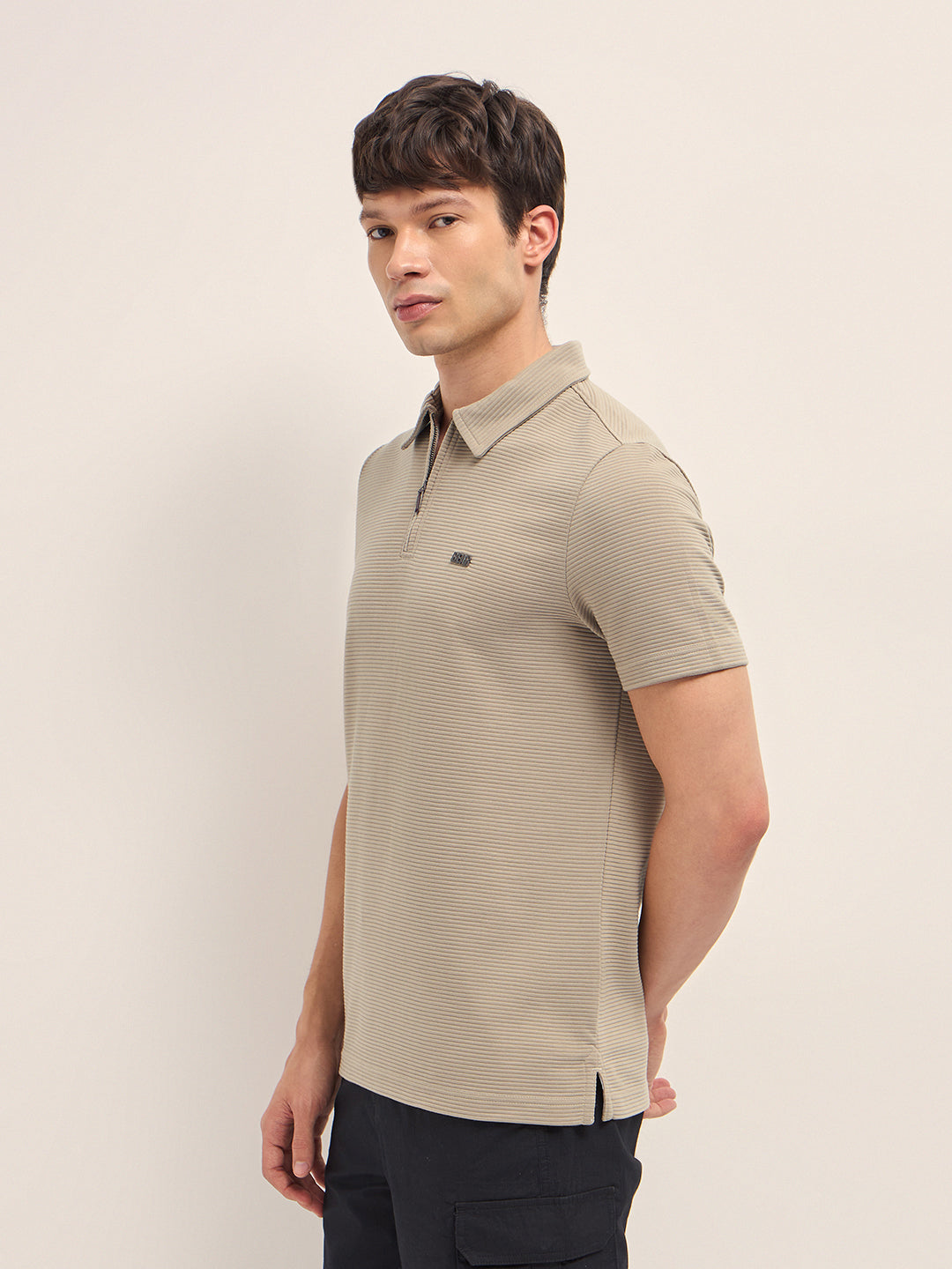 Men Cotton Knitted Striped Polo T-Shirt