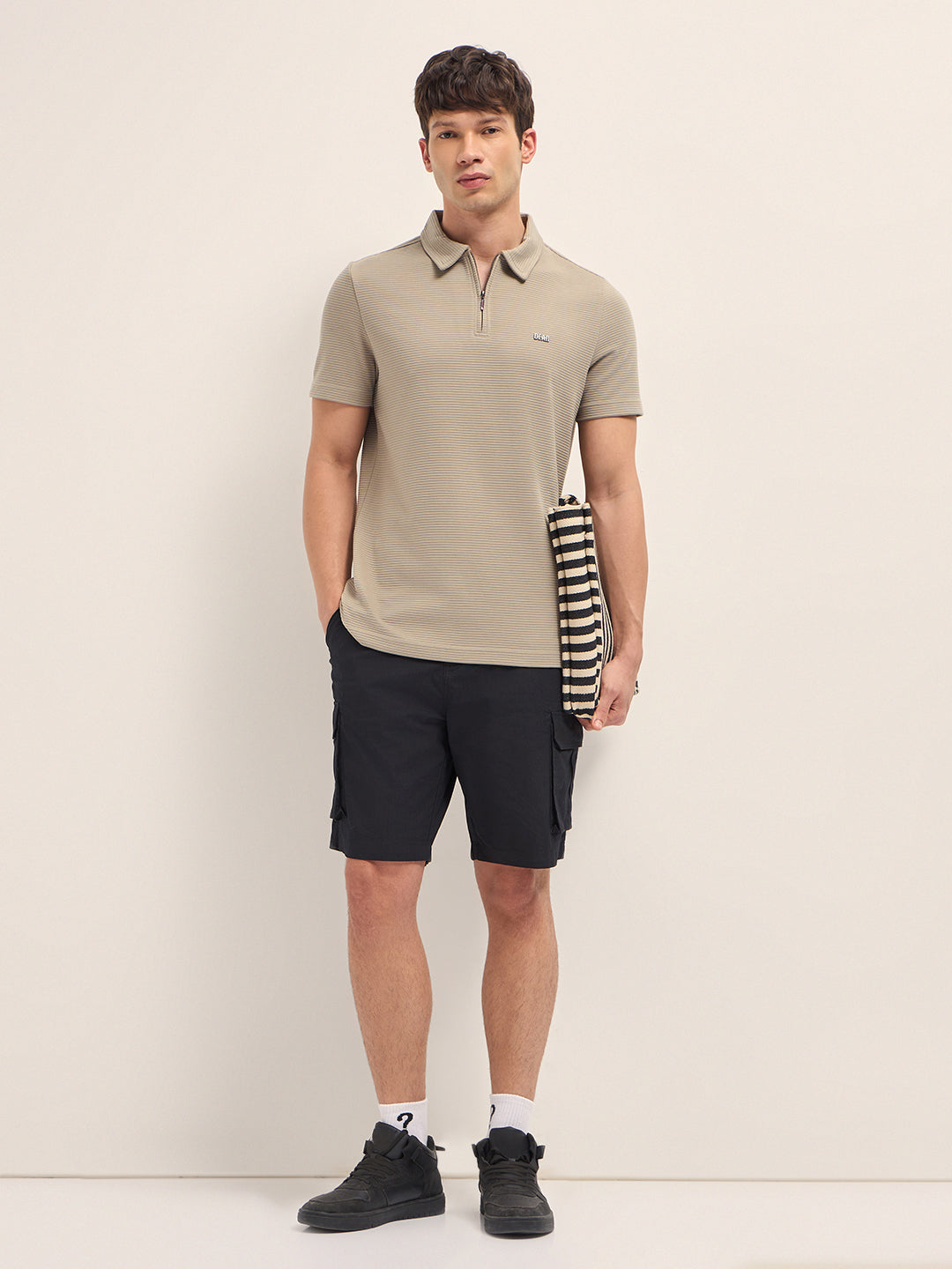 Men Cotton Knitted Striped Polo T-Shirt
