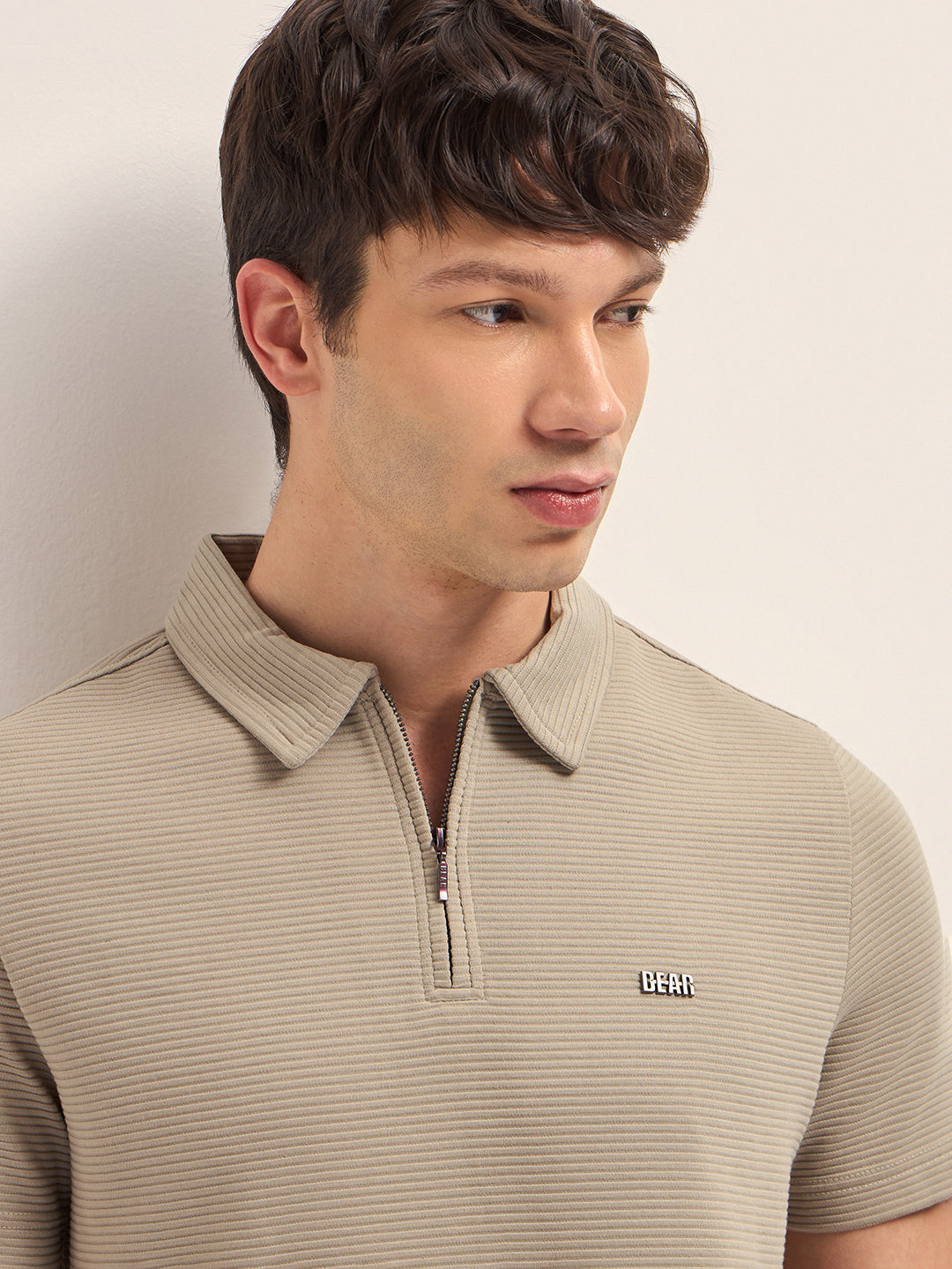Men Cotton Knitted Striped Polo T-Shirt