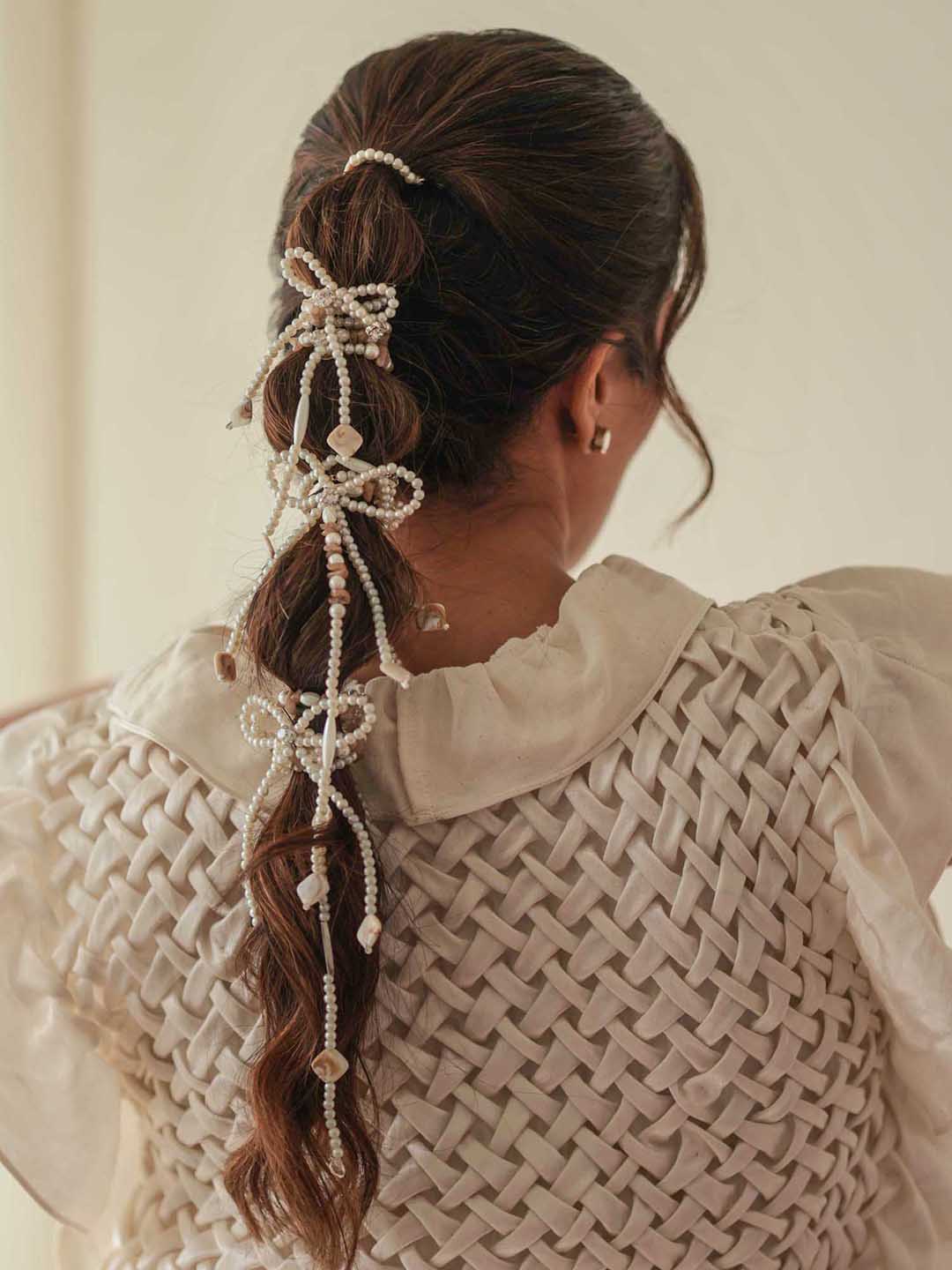 White Diva Drapes Crystal & Pearl Tassels - Parandi