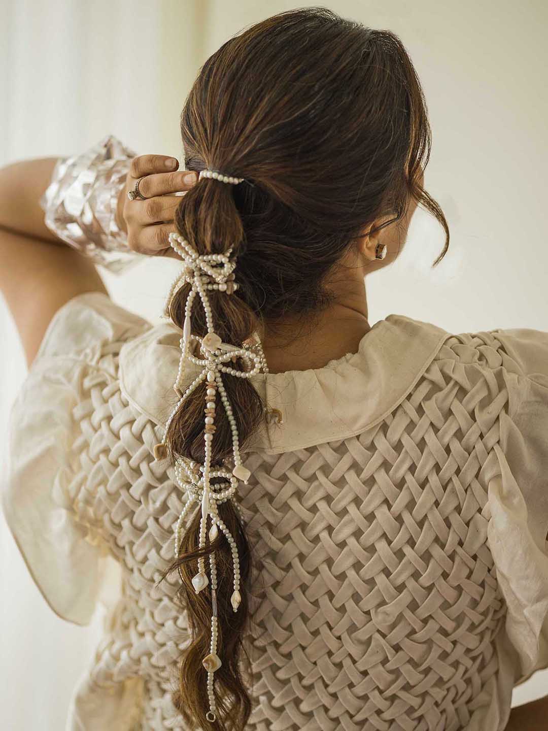 White Diva Drapes Crystal & Pearl Tassels - Parandi