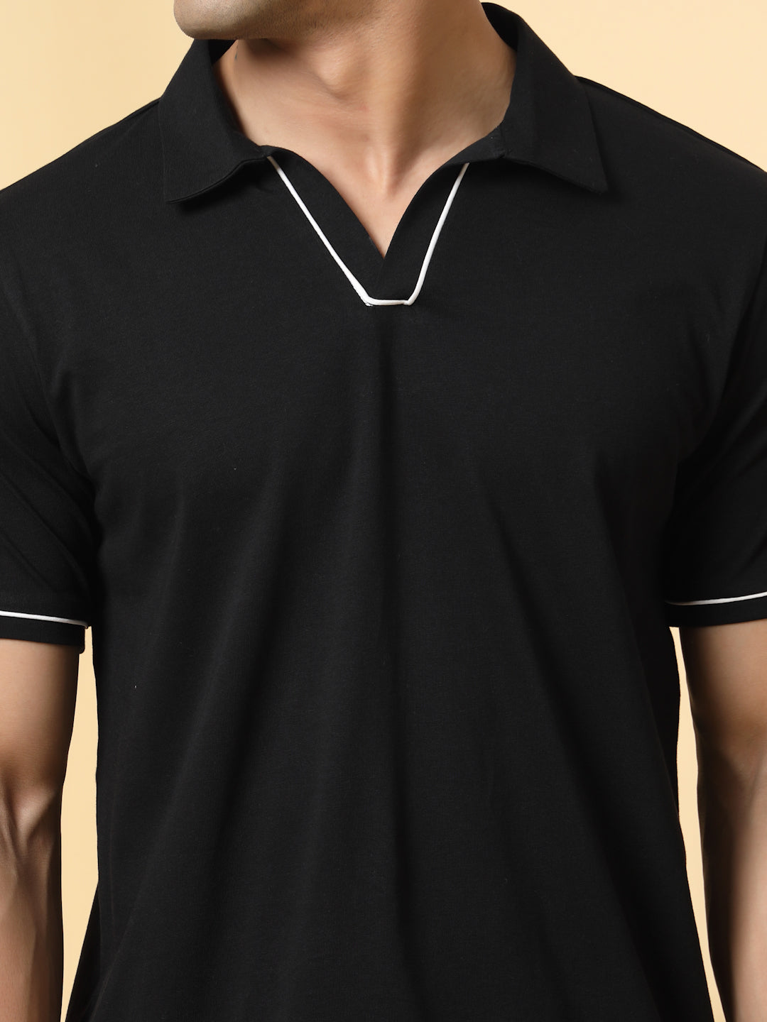 Men Black Polo T-Shirt With Contrast Piping