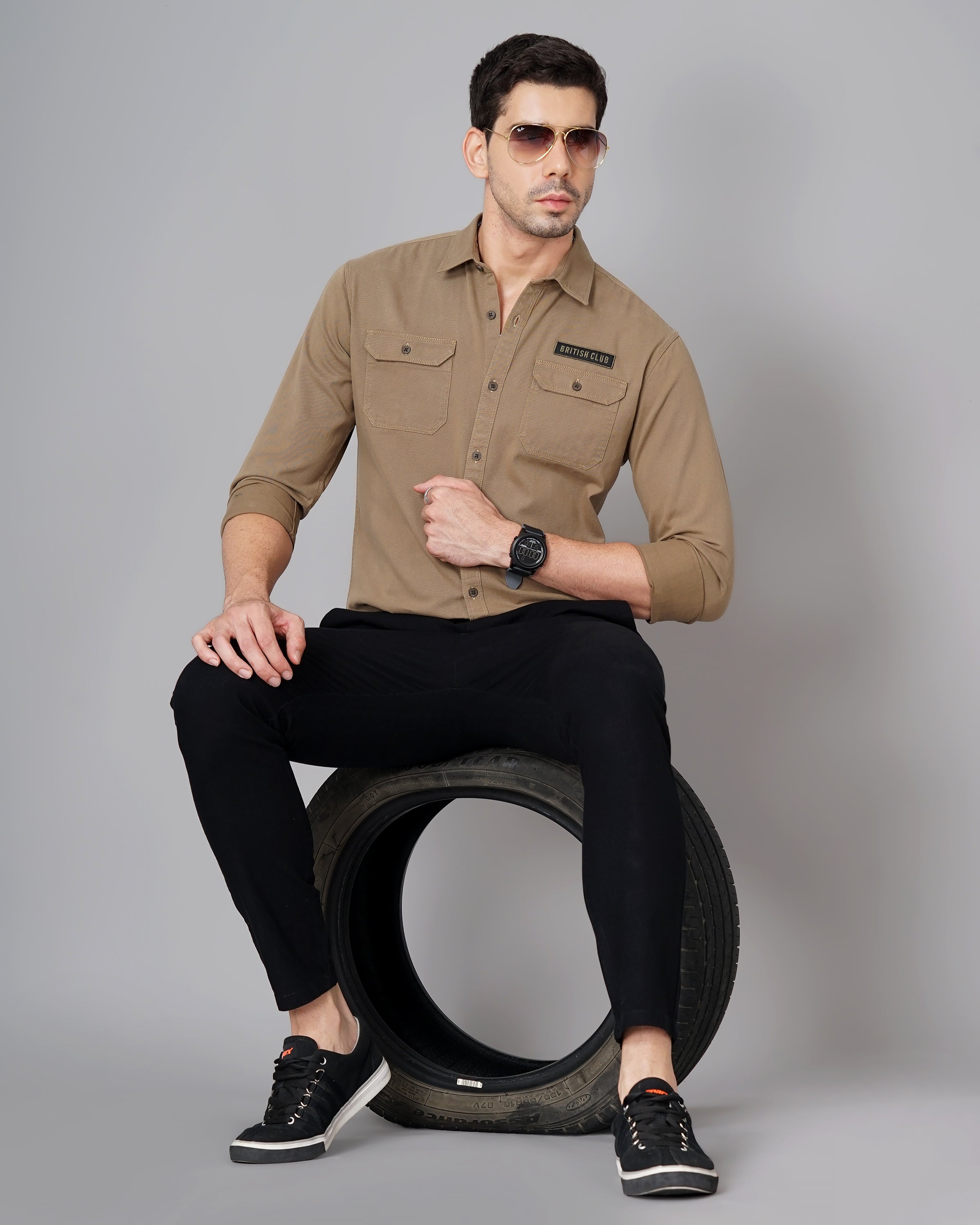 Men Brown Cotton Slim Shirt