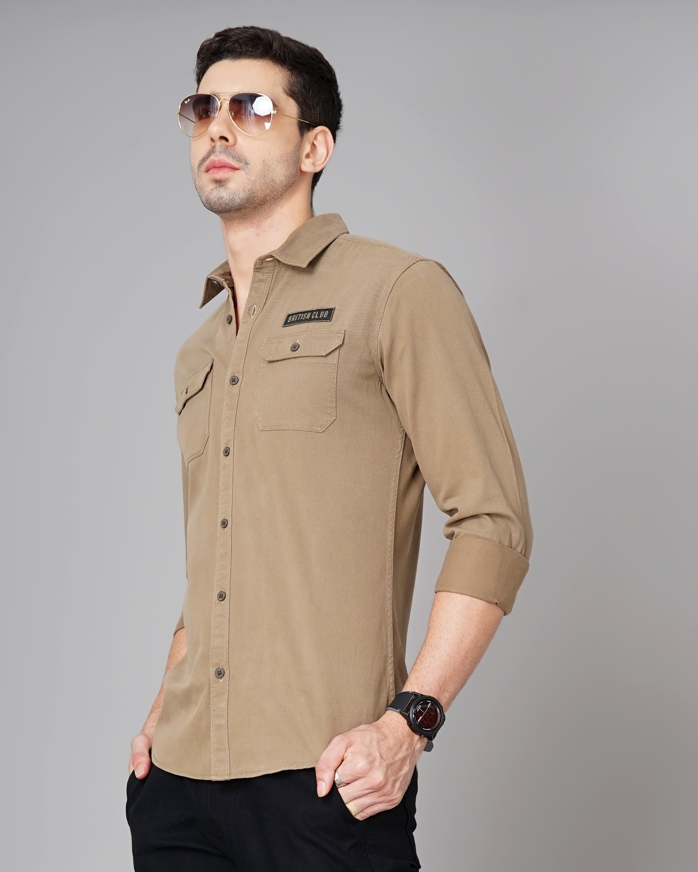 Men Brown Cotton Slim Shirt