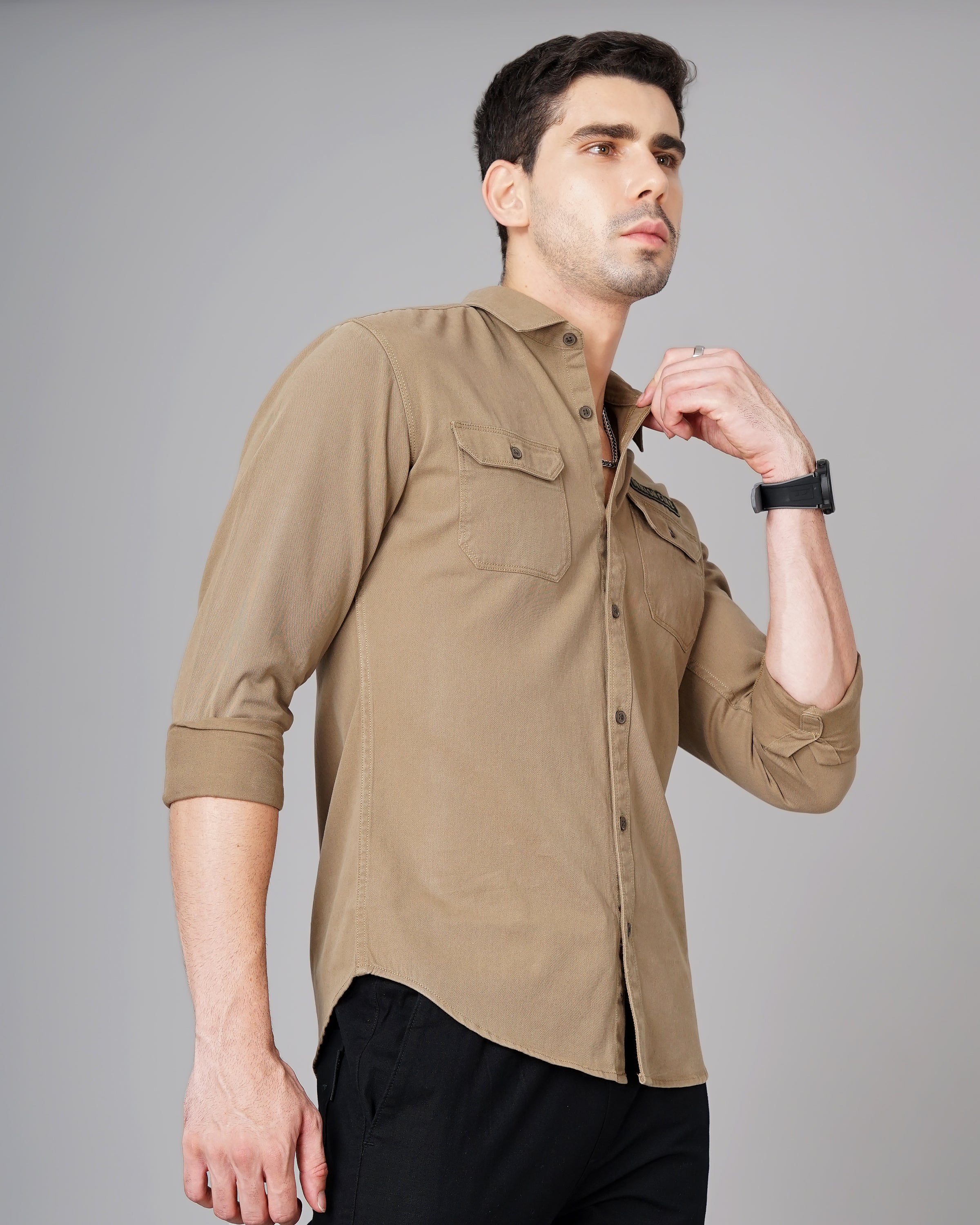 Men Brown Cotton Slim Shirt