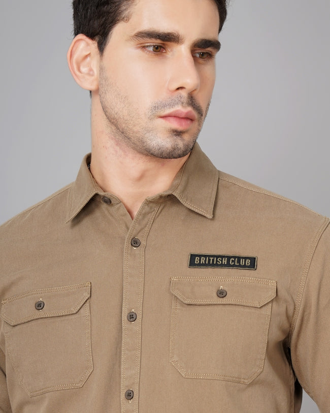 Men Brown Cotton Slim Shirt
