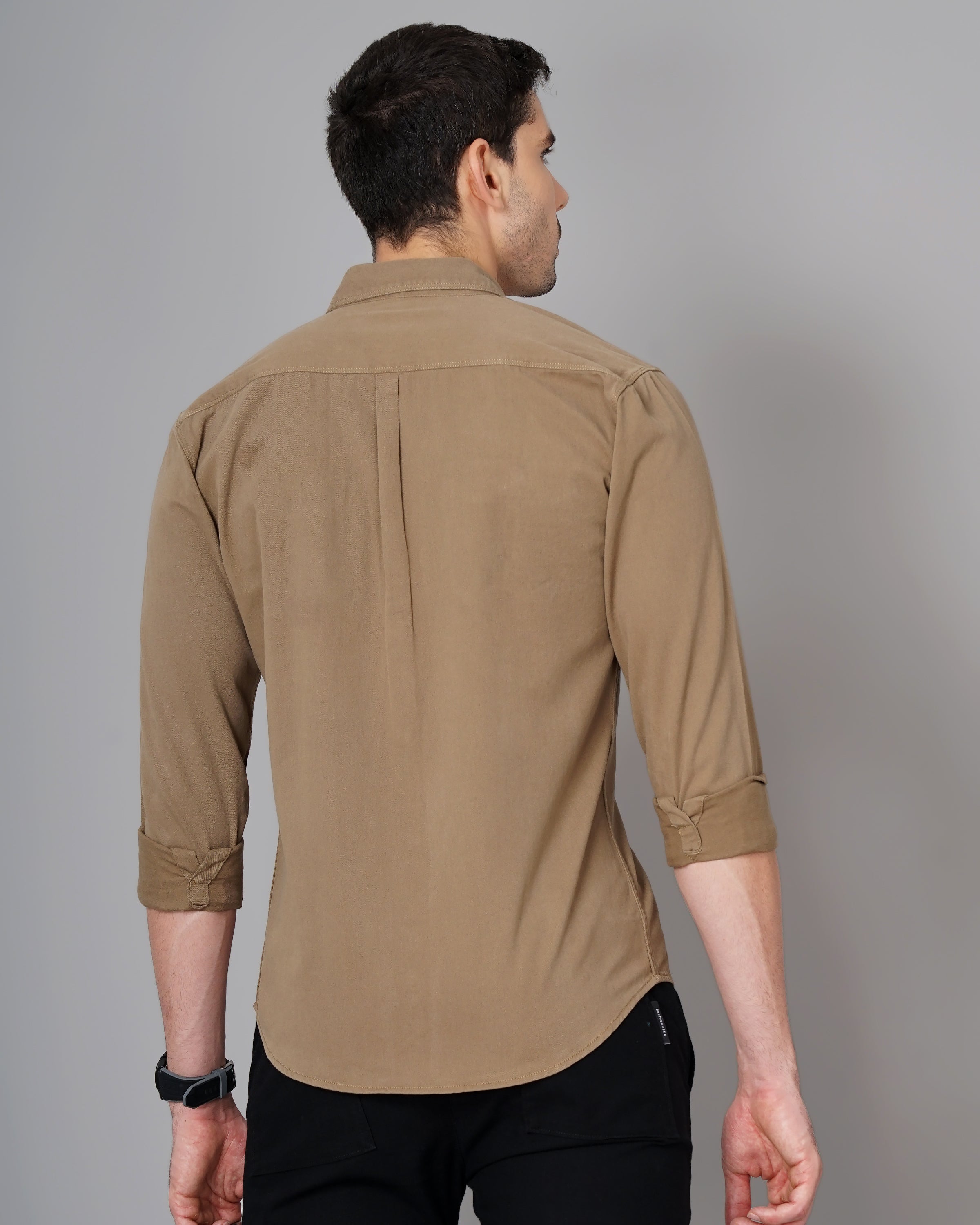 Men Brown Cotton Slim Shirt