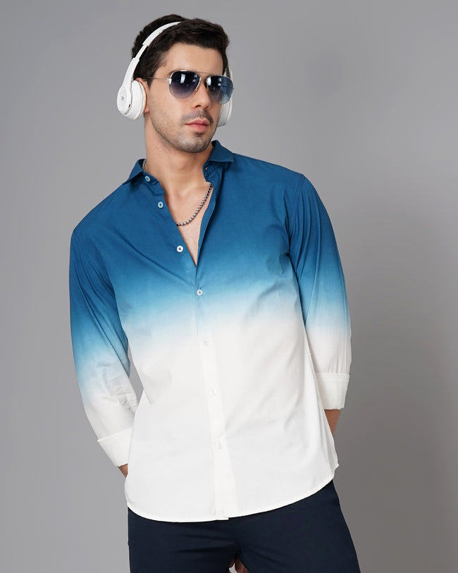 Men Teal Cotton Slim Shirt