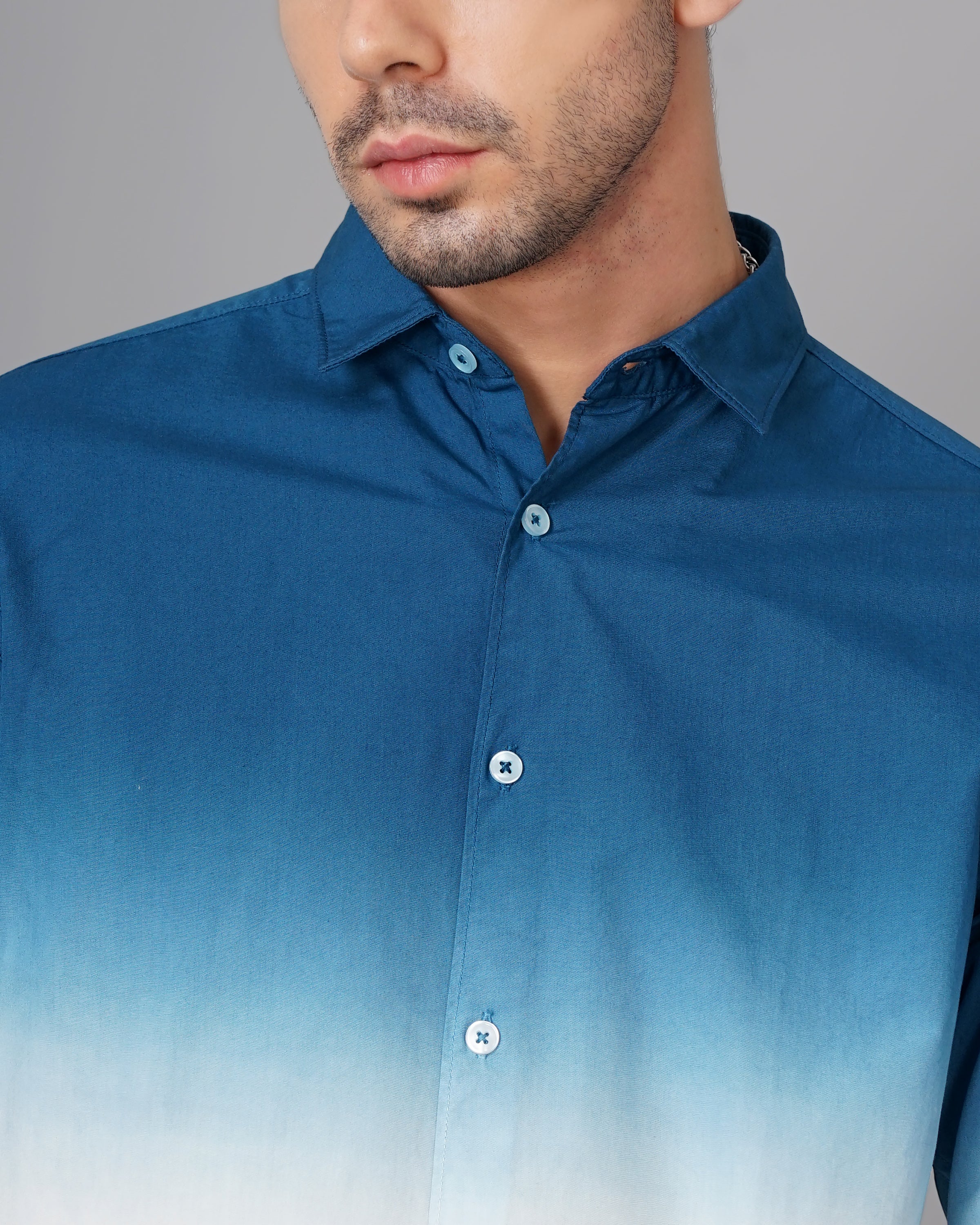 Men Teal Cotton Slim Shirt