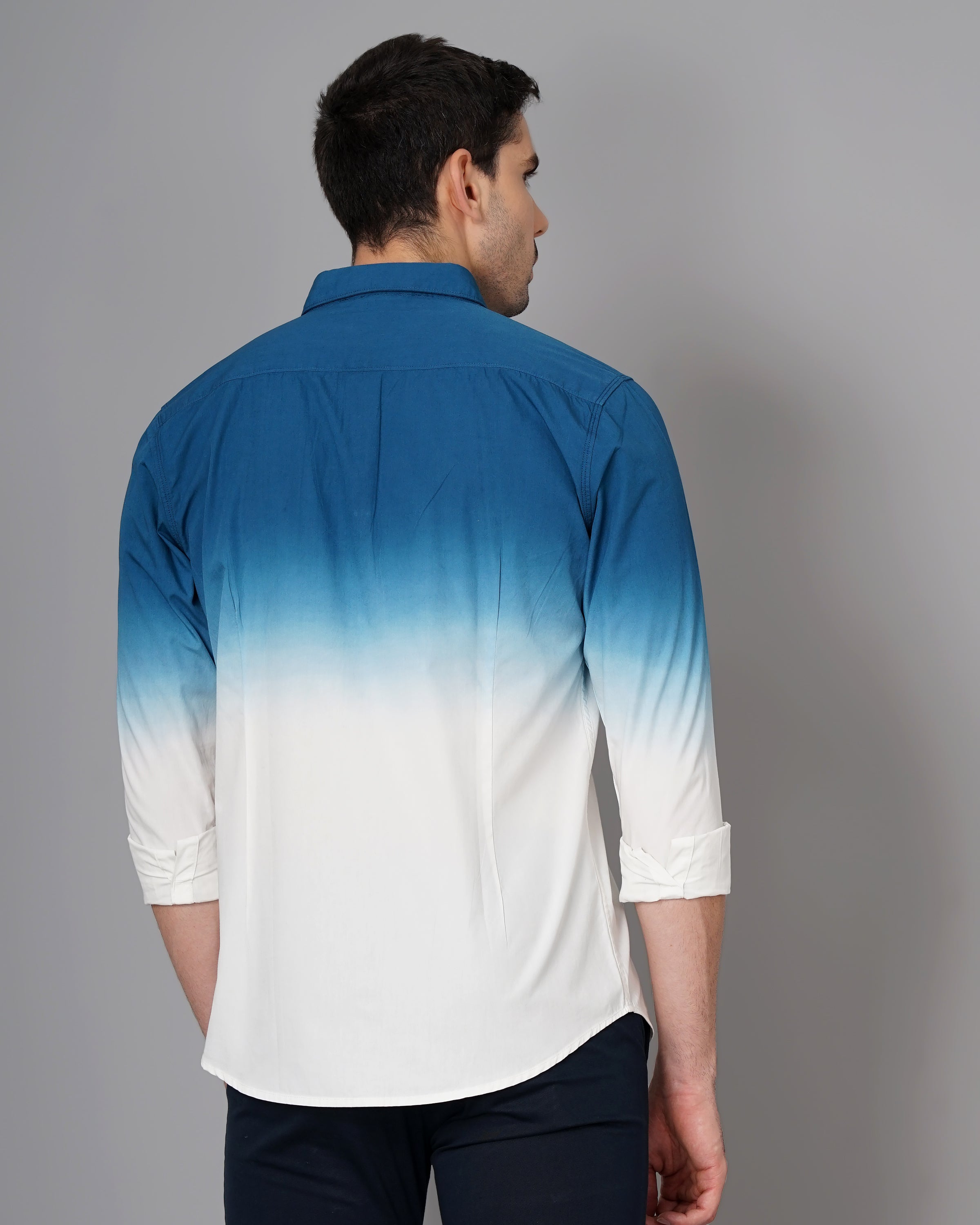 Men Teal Cotton Slim Shirt