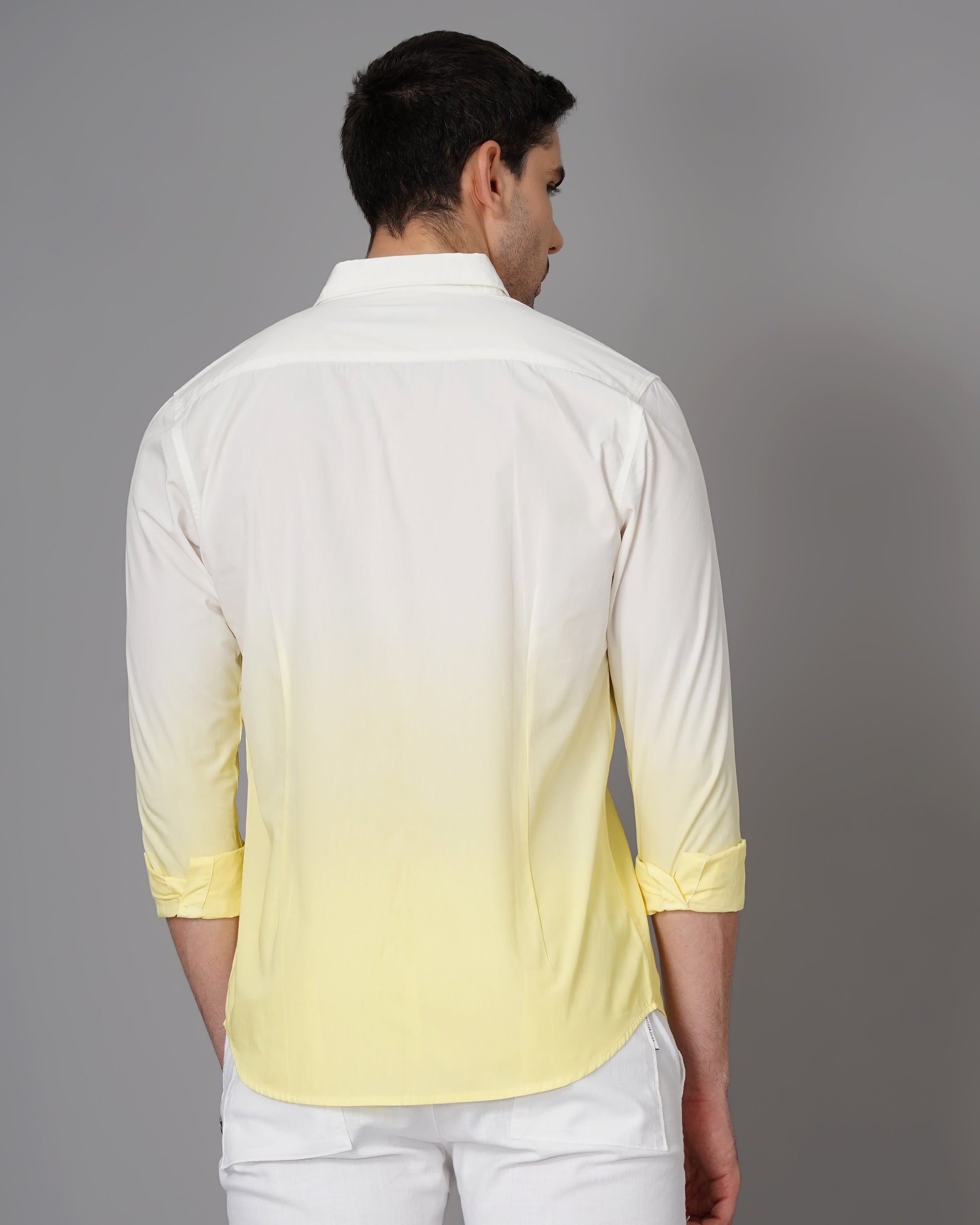 Men Yellow Cotton Slim Shirt