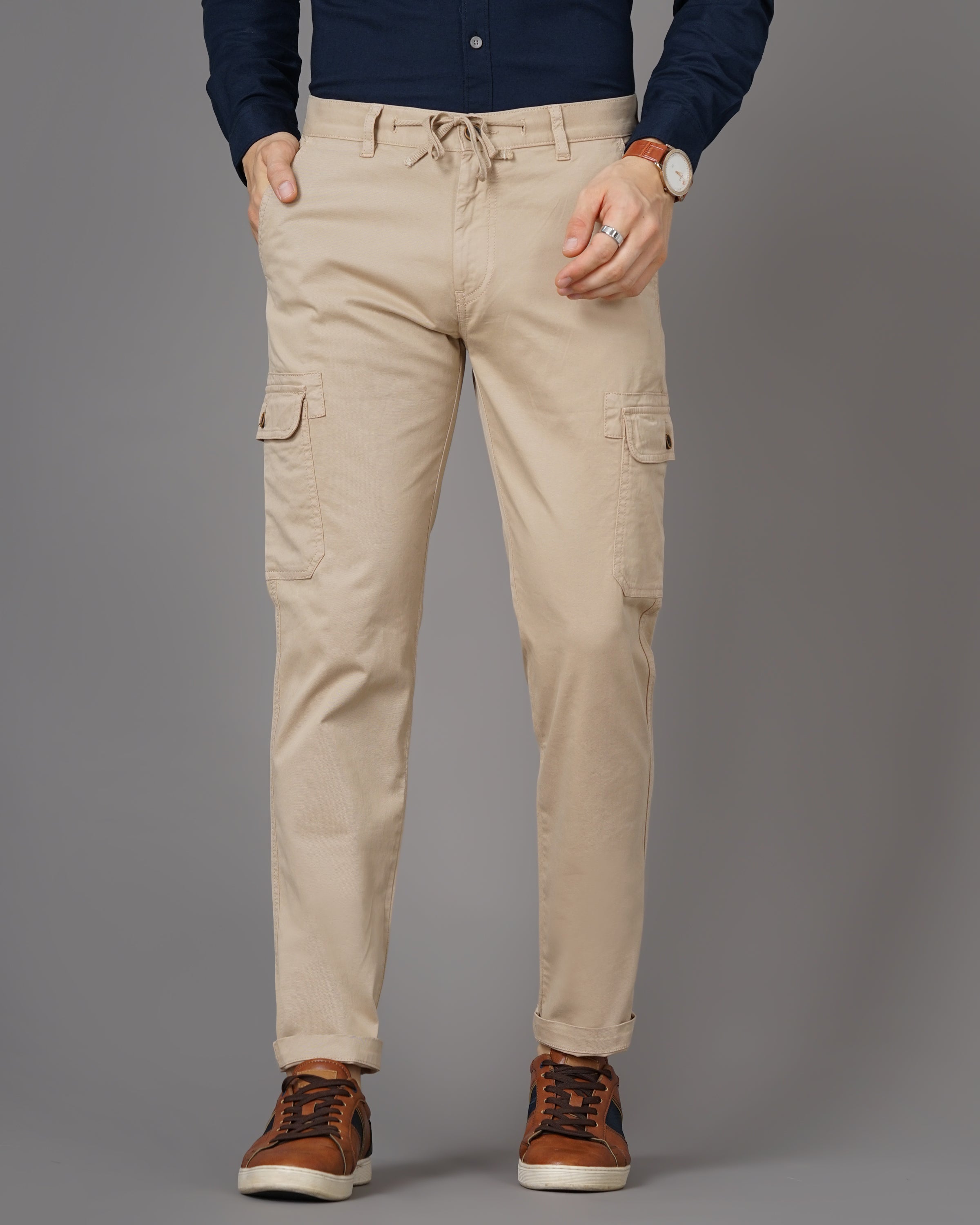 Men Taupe Trousers