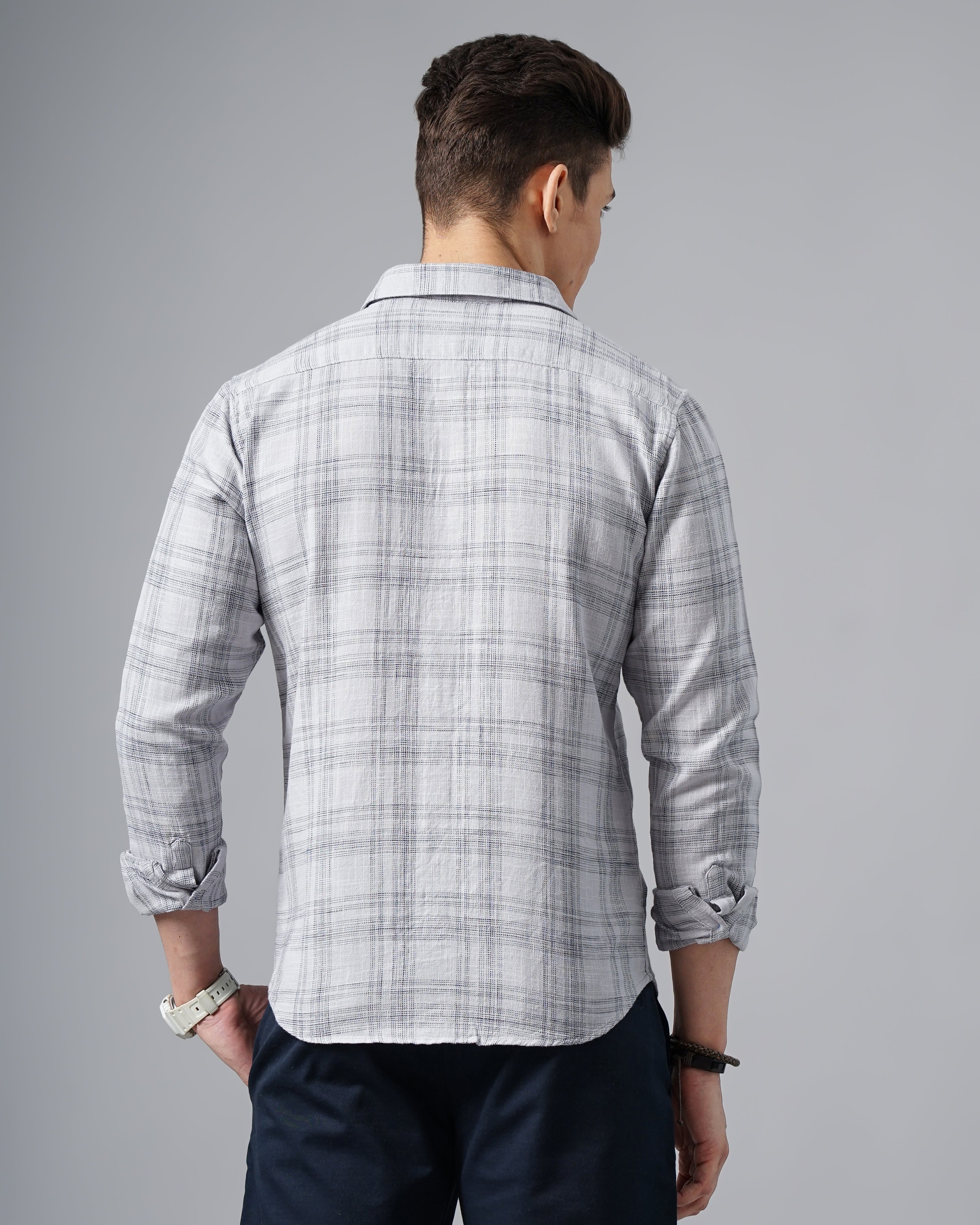 Men Grey Cotton Slim Shirt