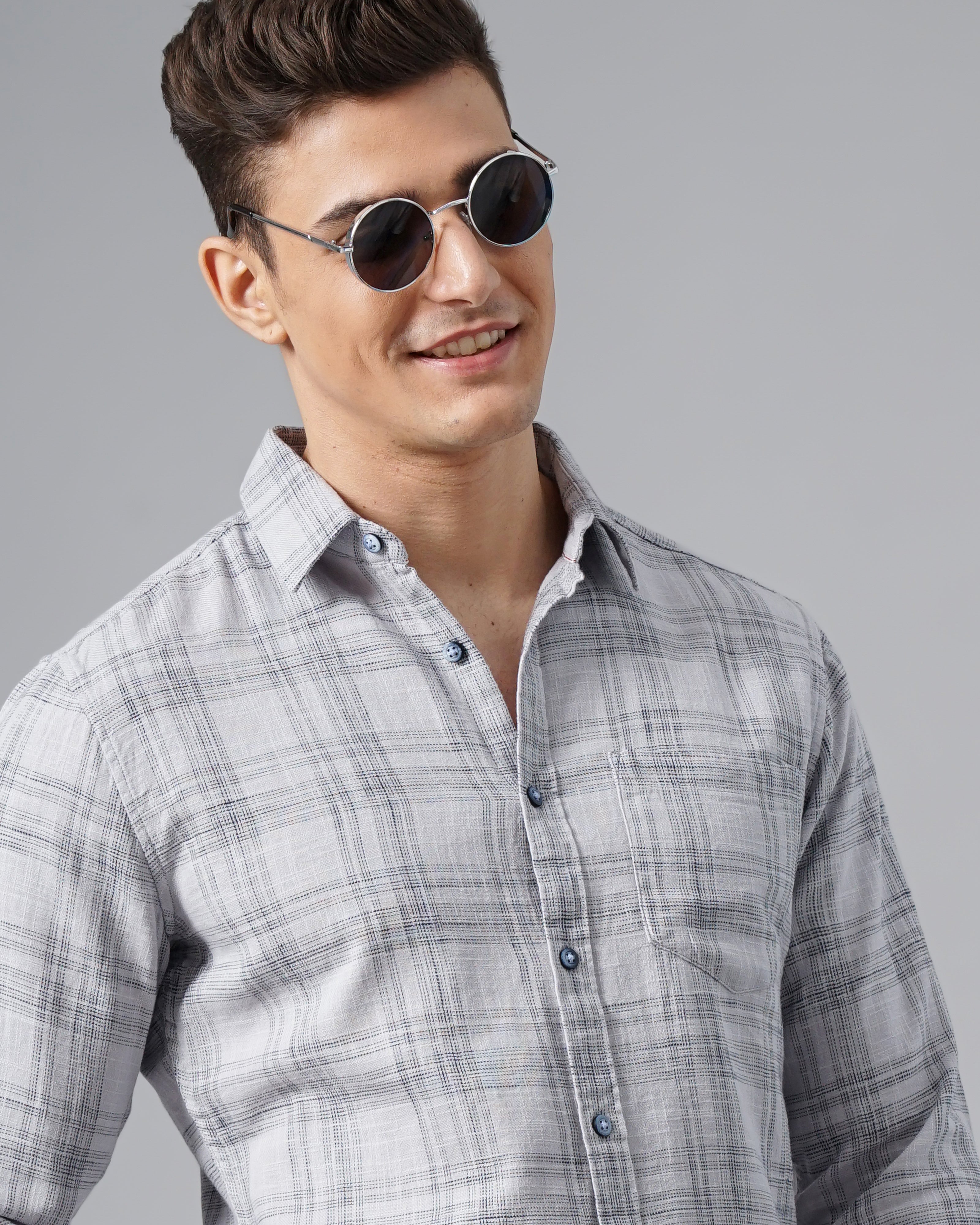 Men Grey Cotton Slim Shirt