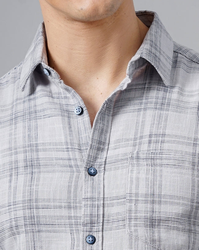 Men Grey Cotton Slim Shirt