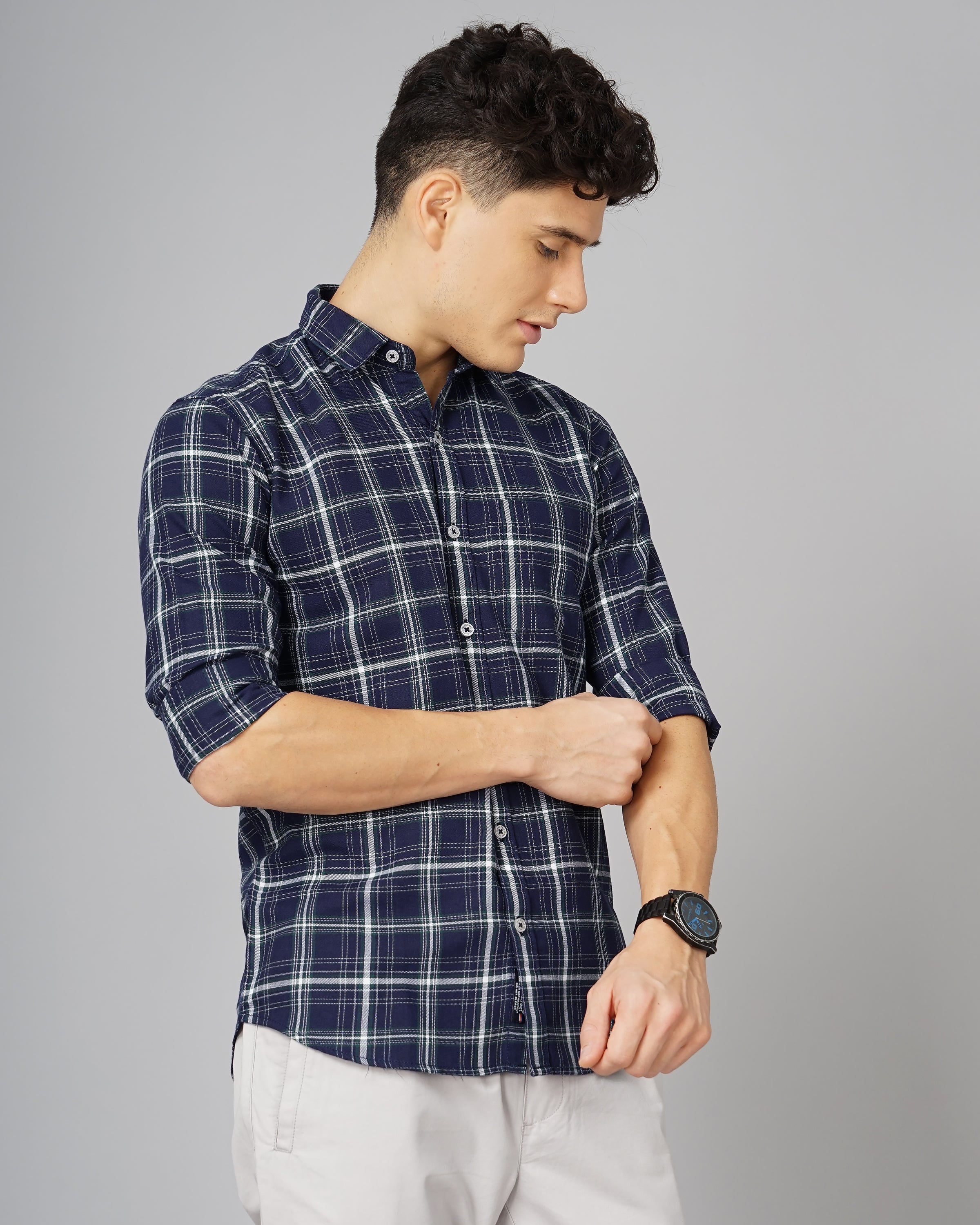 Men Stella Blue Checks Shirt
