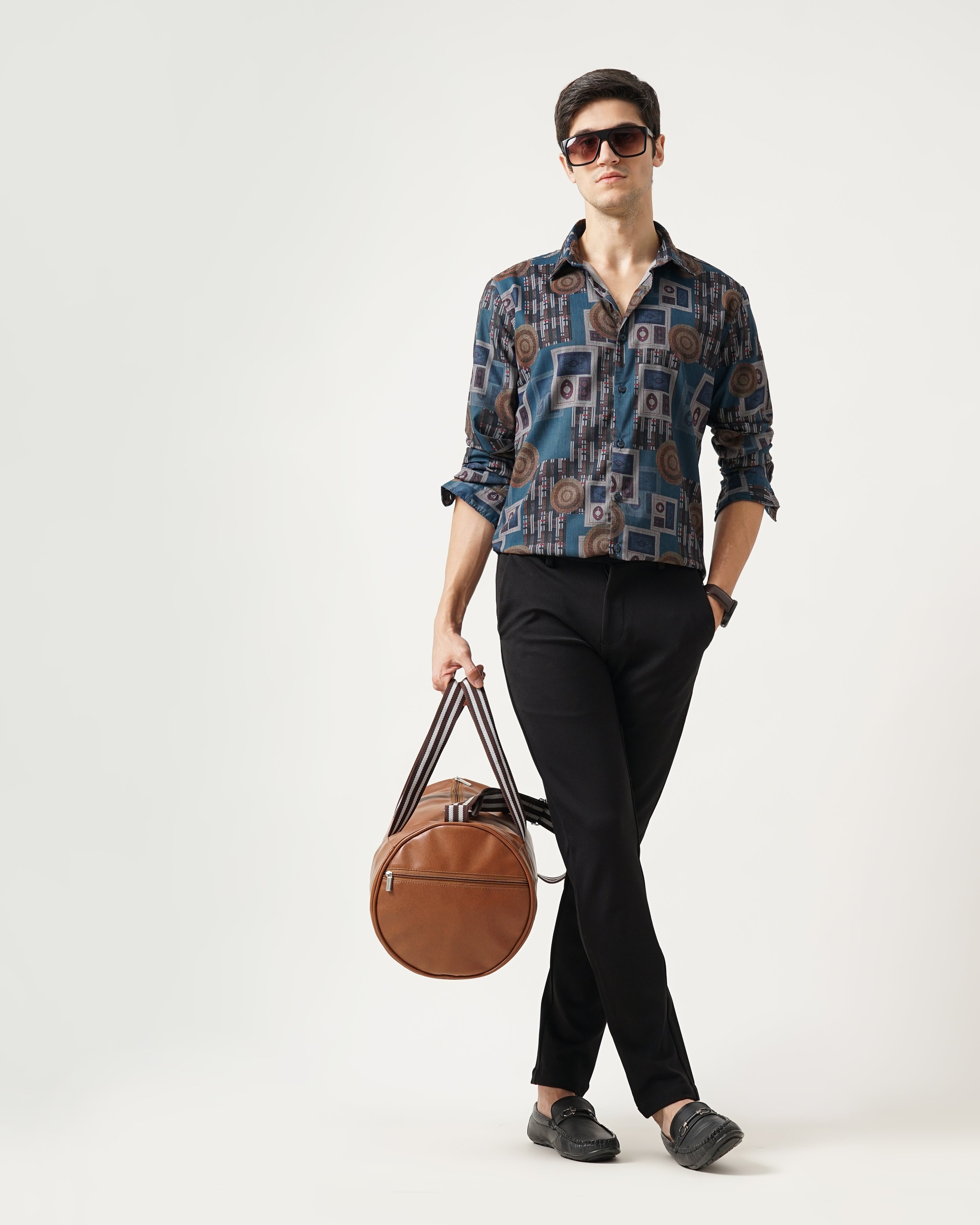 Men Blue Cotton Slim Shirt