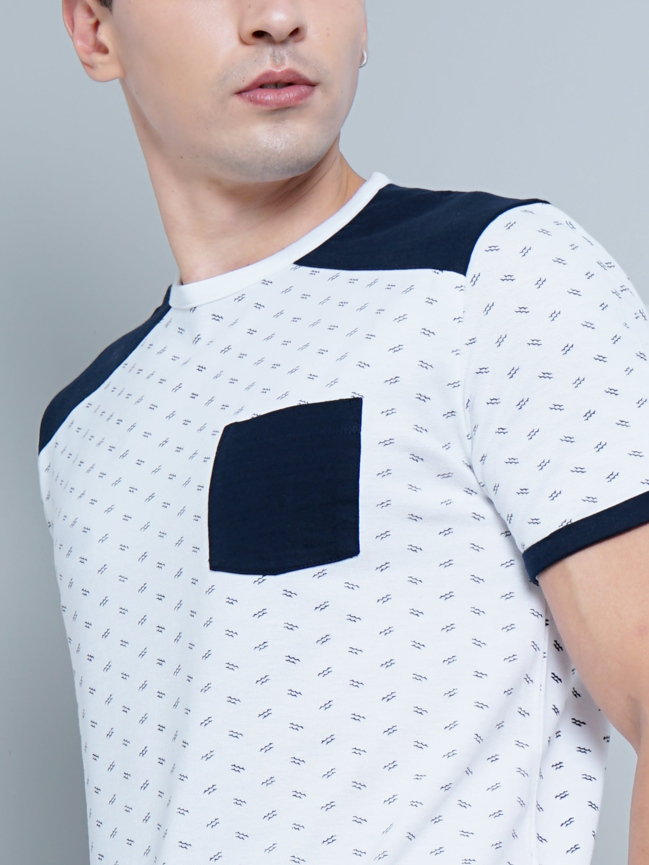 Men Navy Pocket White T-Shirt