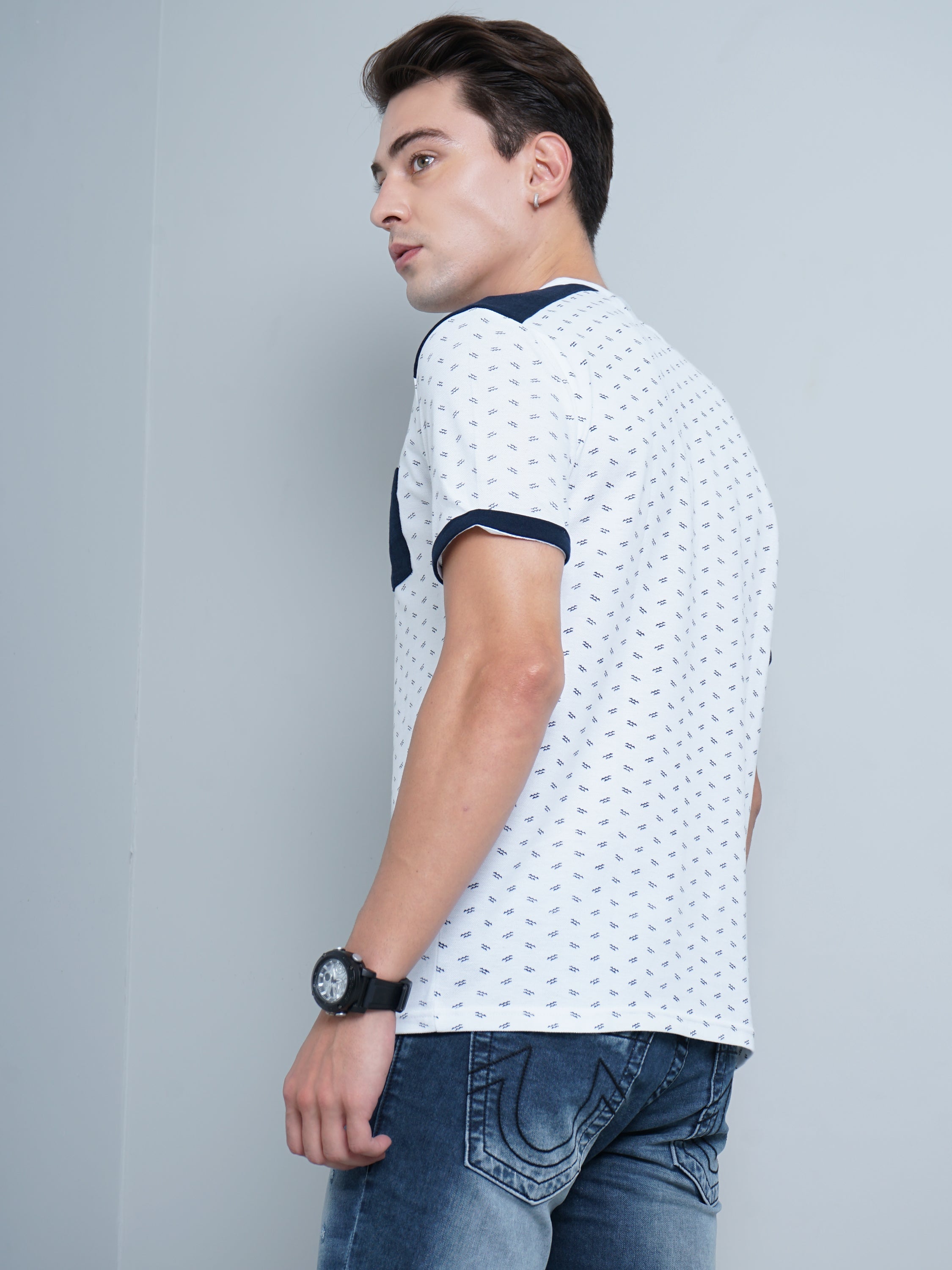 Men Navy Pocket White T-Shirt