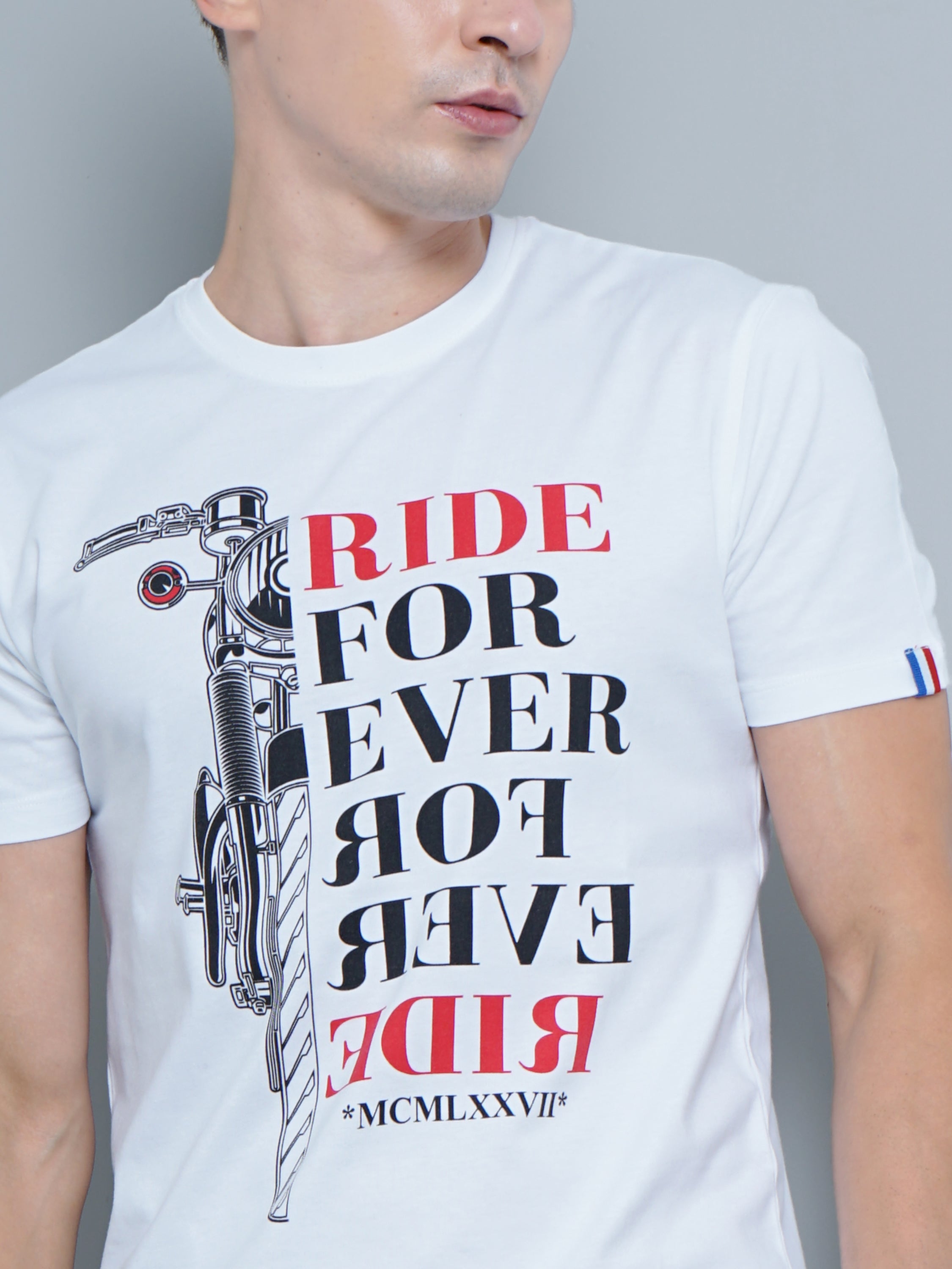 Men Bike Print White T-Shirt