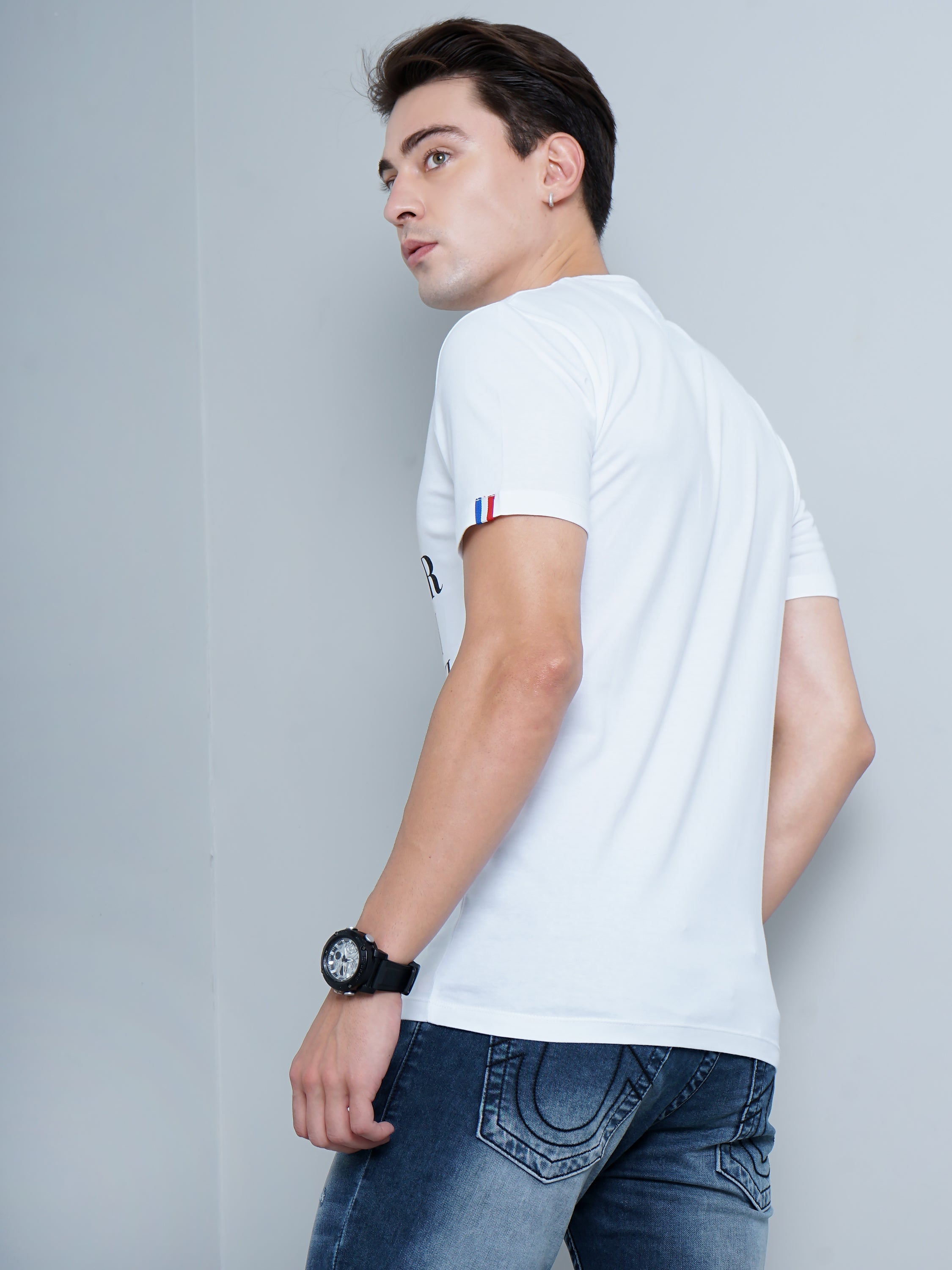 Men Bike Print White T-Shirt