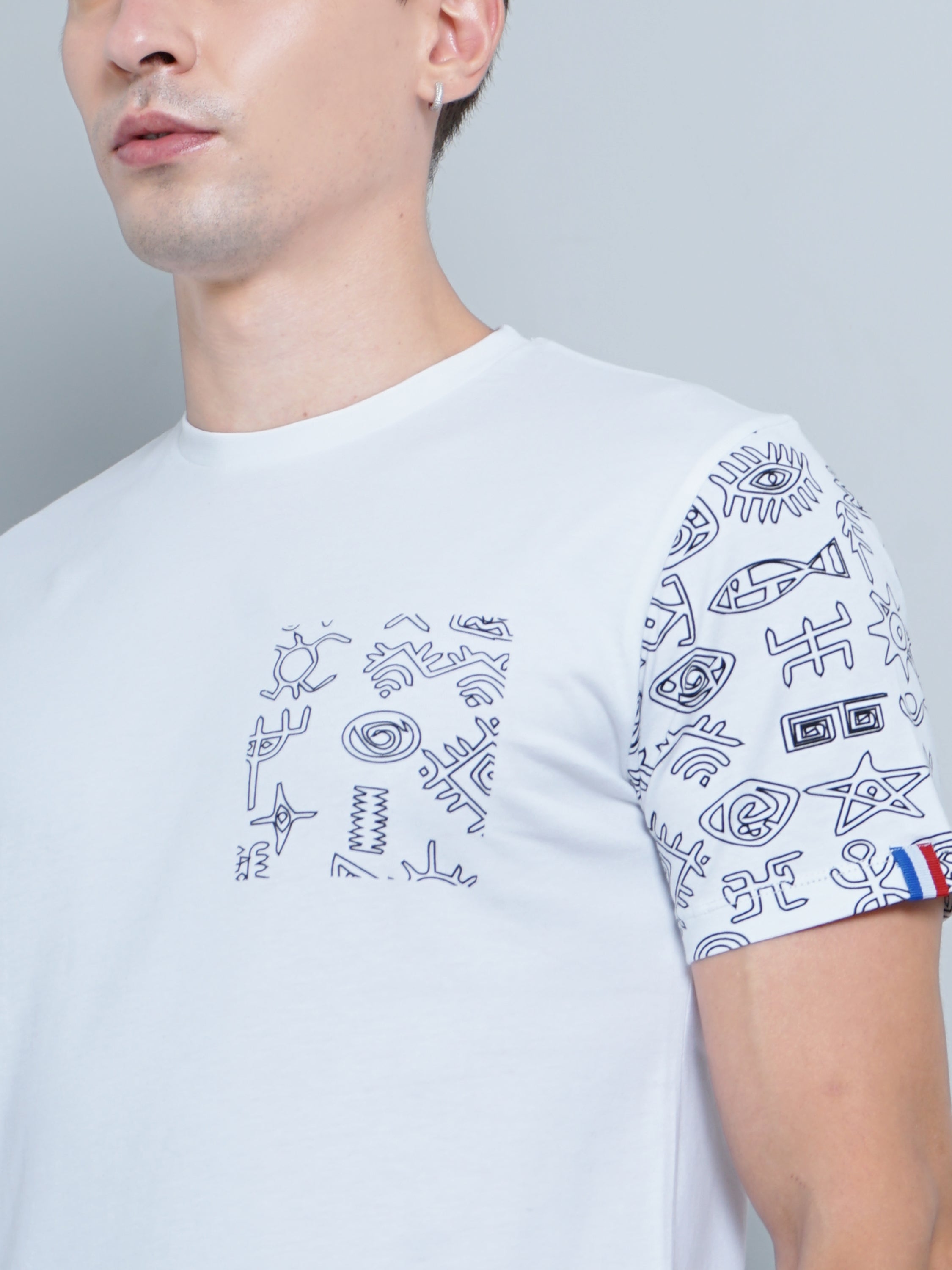 Men Sleeve Print White T-Shirt