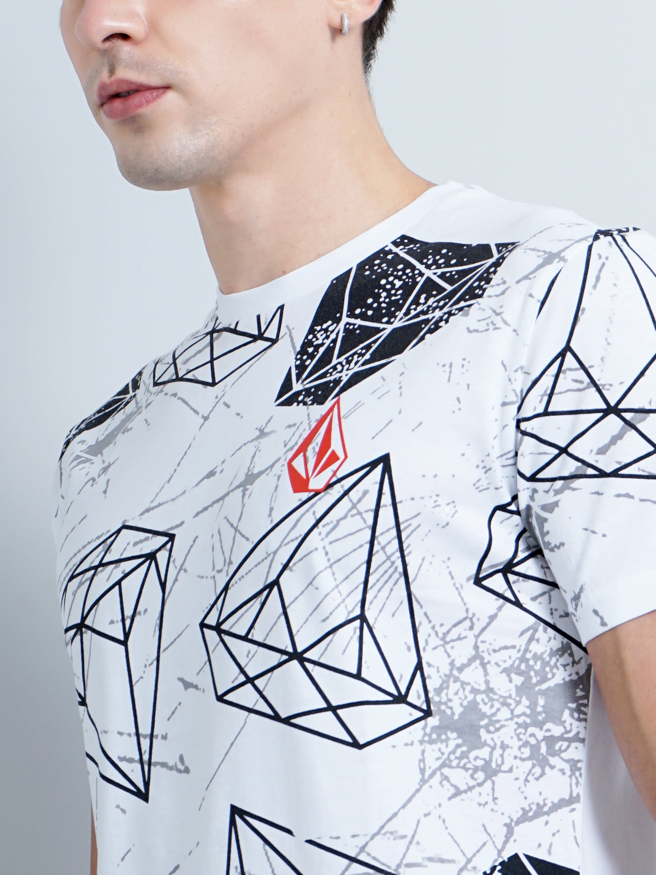 Men Diamond Print White T-Shirt