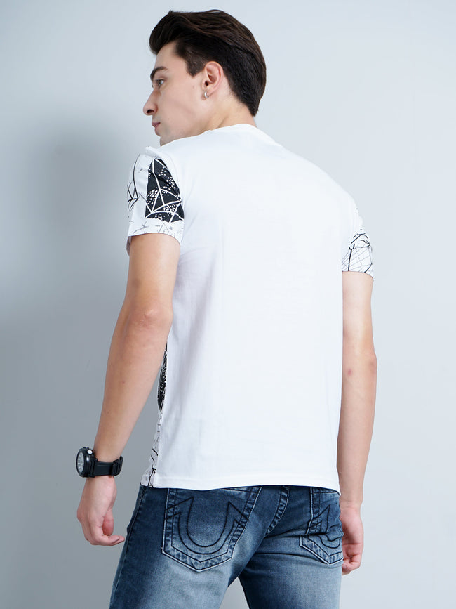 Men Diamond Print White T-Shirt