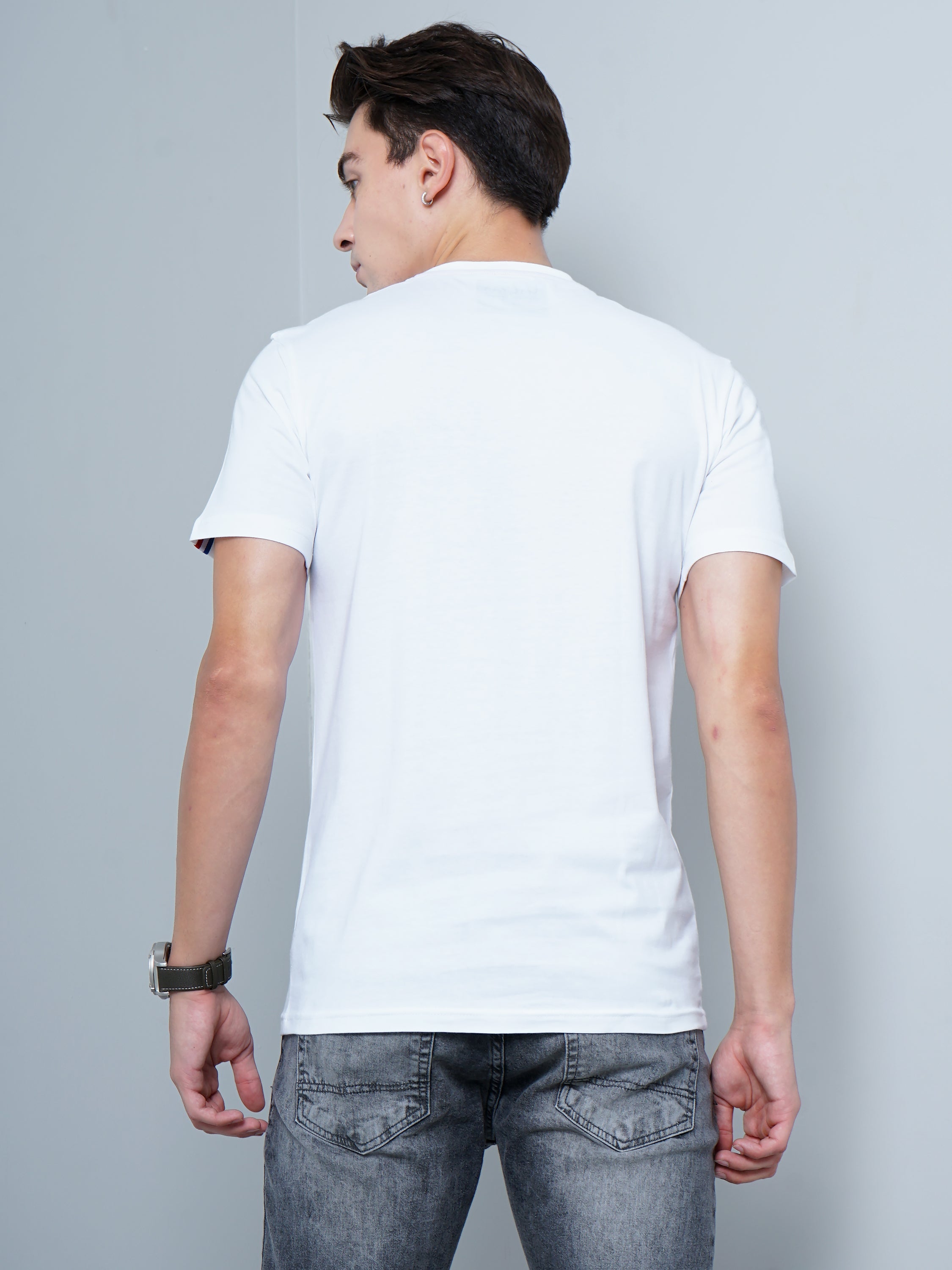 Men Yellow Patch White T-Shirt