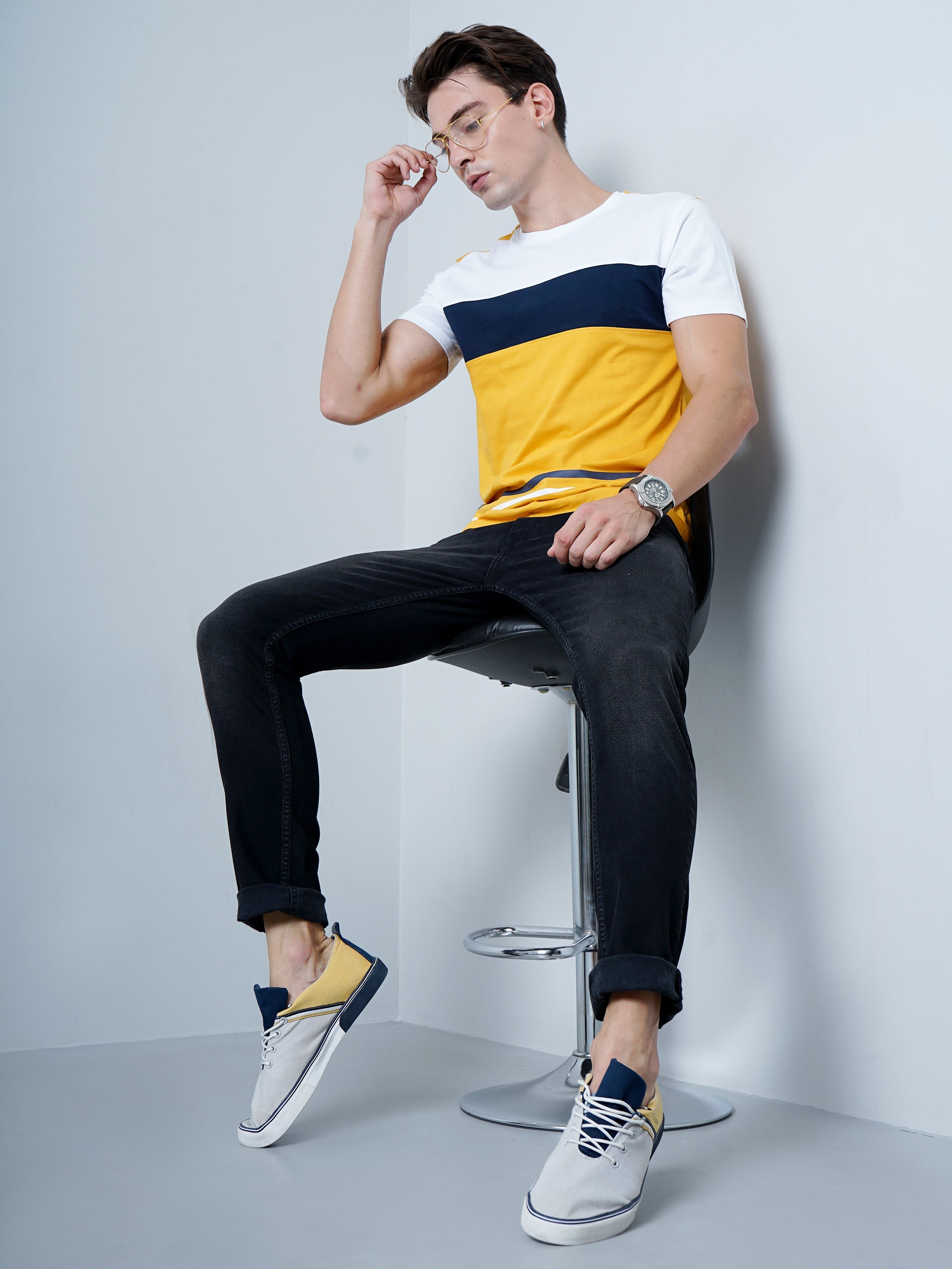 Men Color Block Yellow T-Shirt