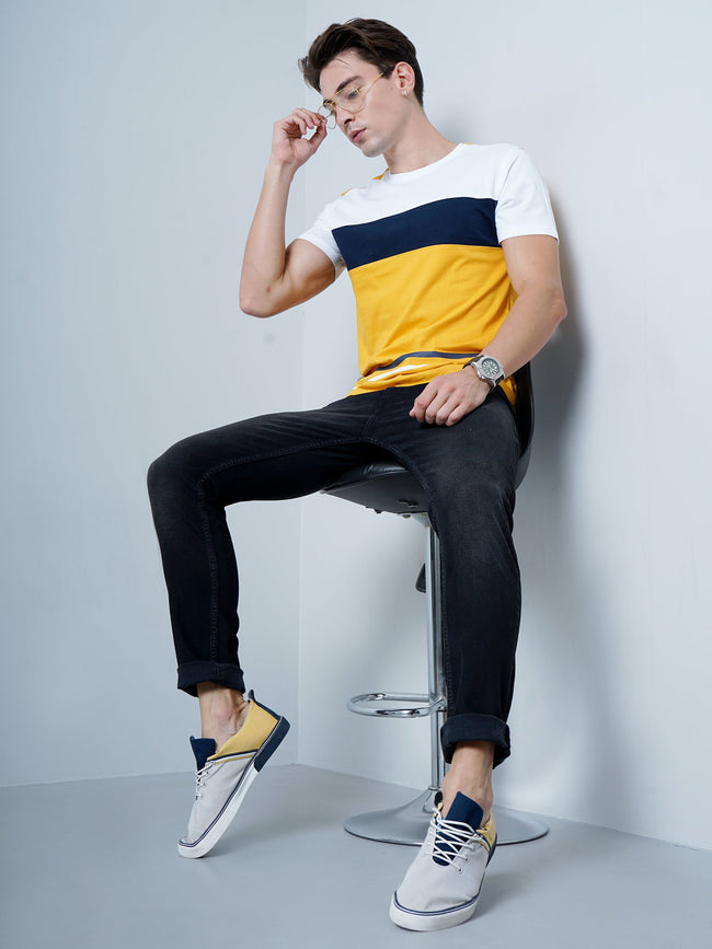 Men Color Block Yellow T-Shirt