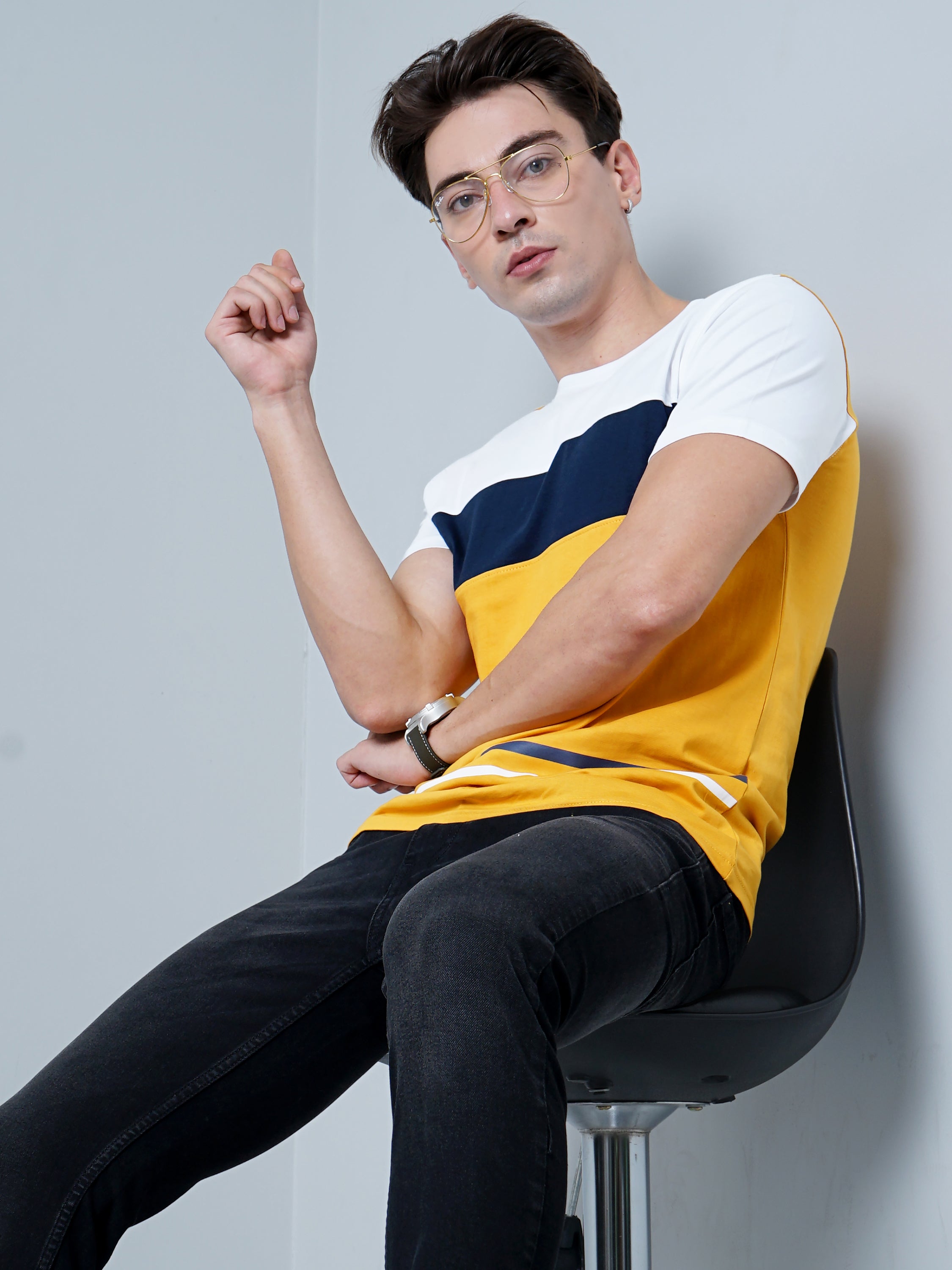 Men Color Block Yellow T-Shirt