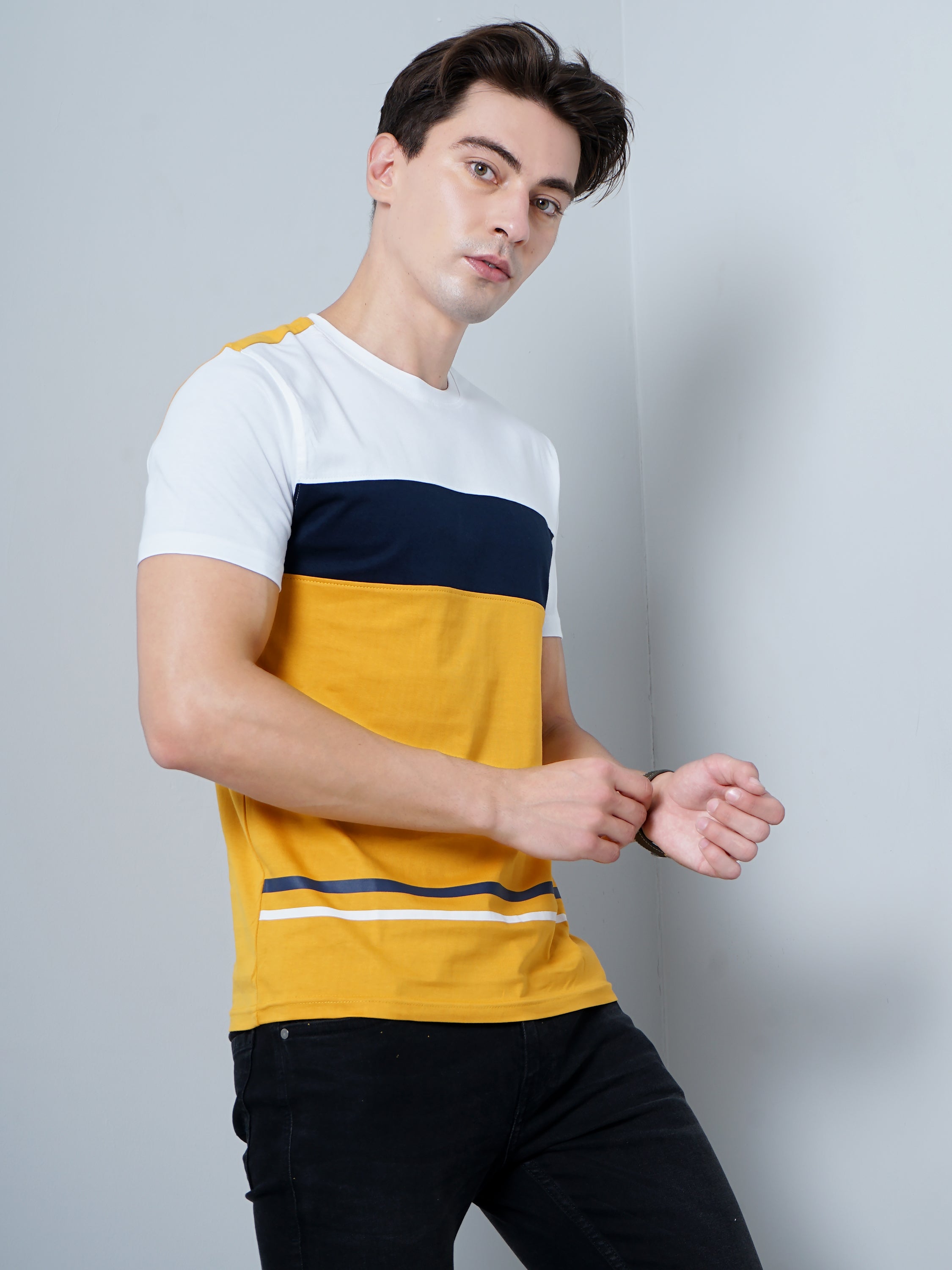 Men Color Block Yellow T-Shirt