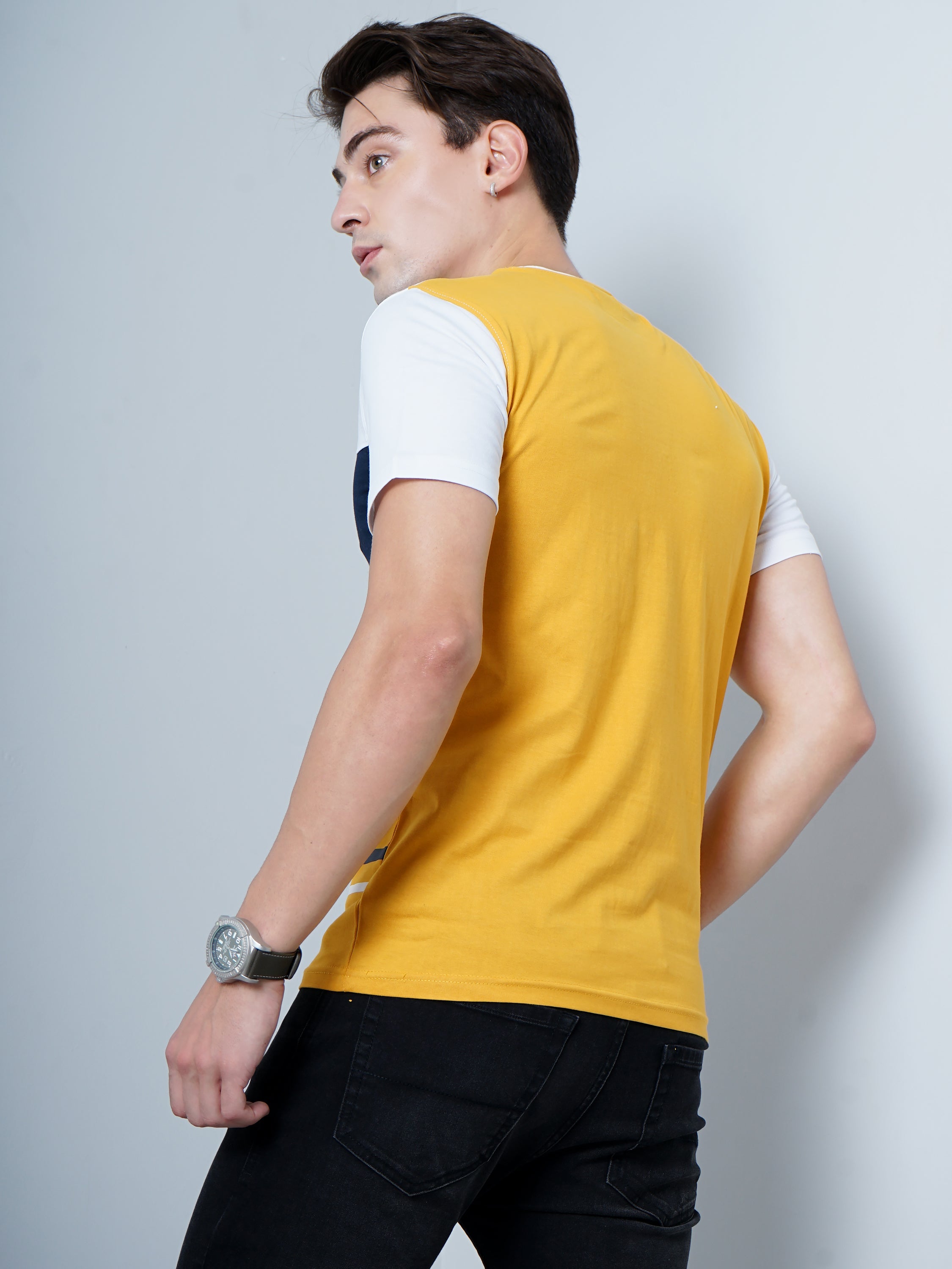 Men Color Block Yellow T-Shirt