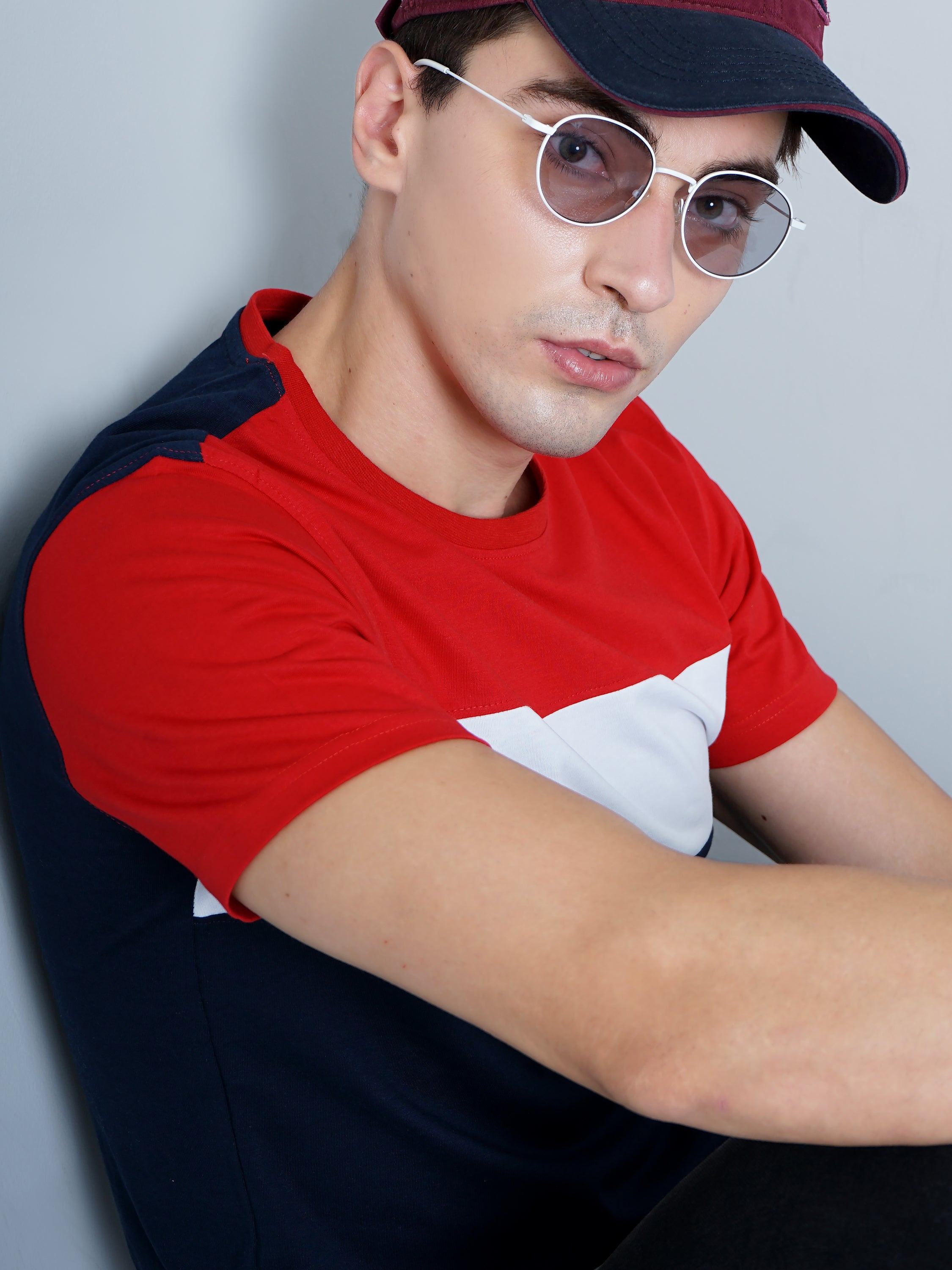 Men Color Block Navy T-Shirt