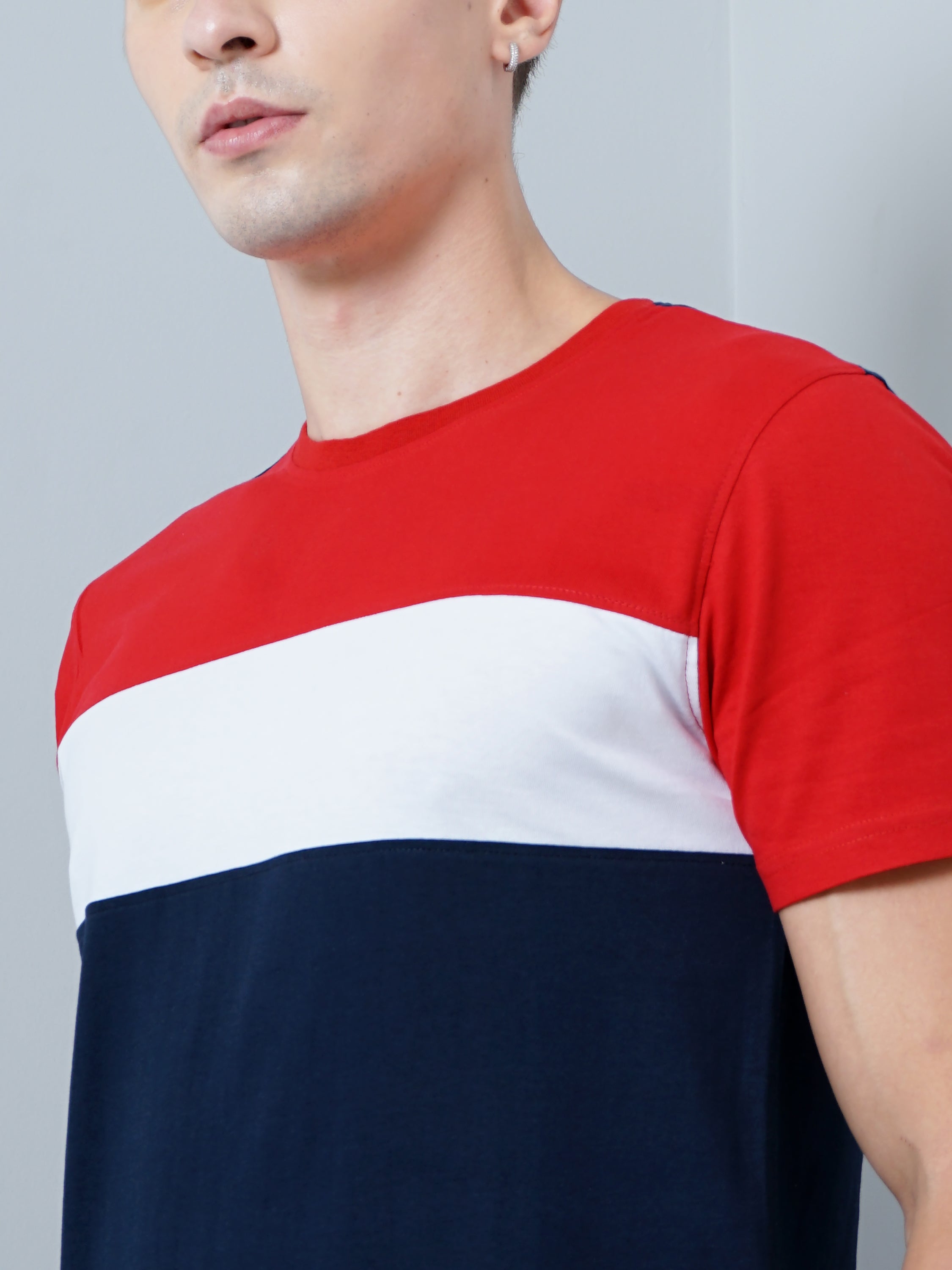 Men Color Block Navy T-Shirt