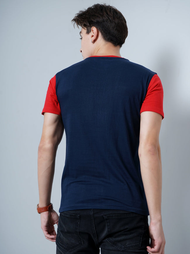 Men Color Block Navy T-Shirt