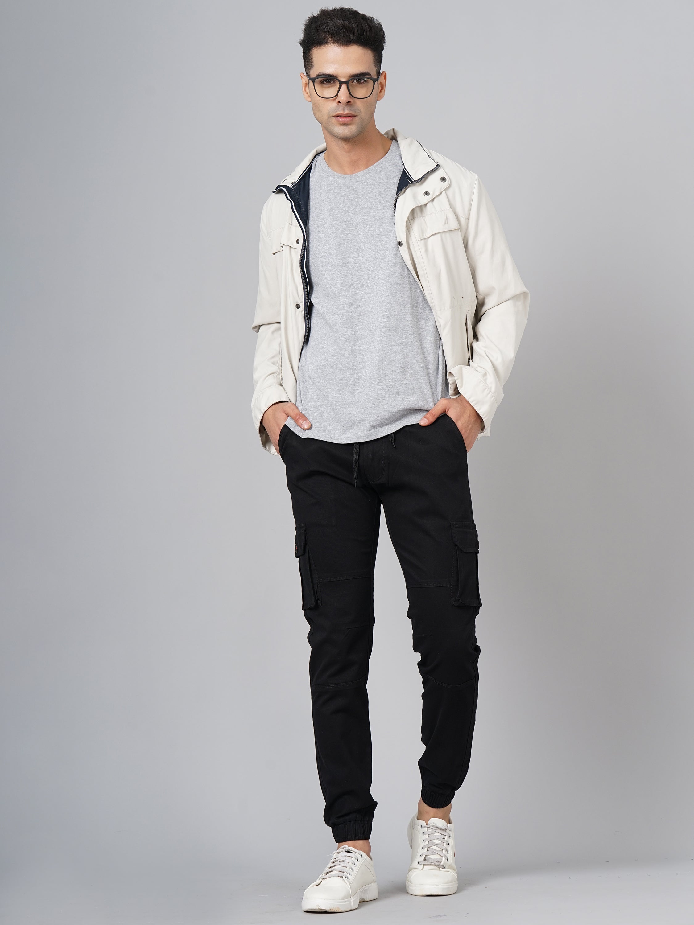 Men Twill Black Cargo Pant