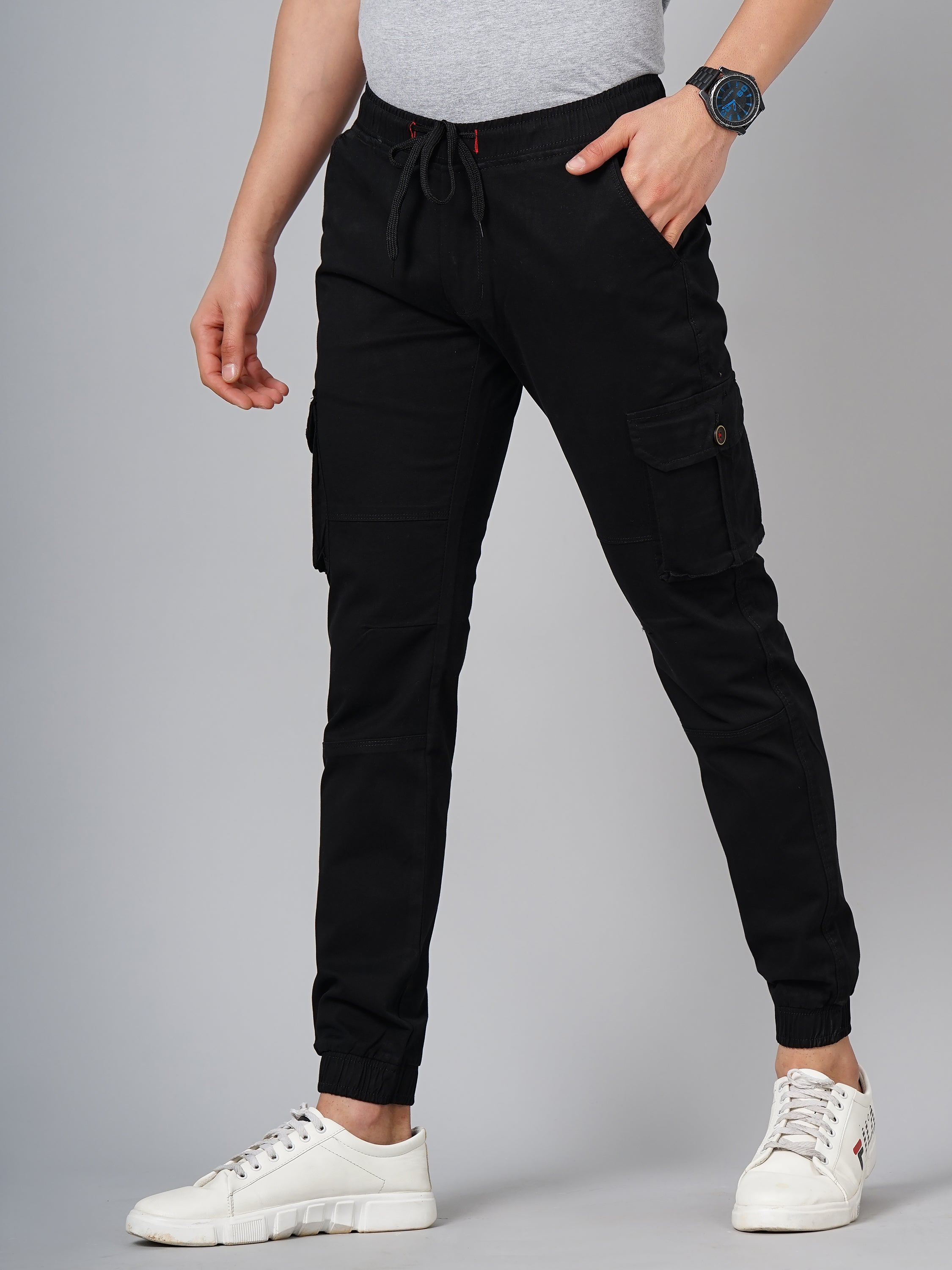 Men Twill Black Cargo Pant