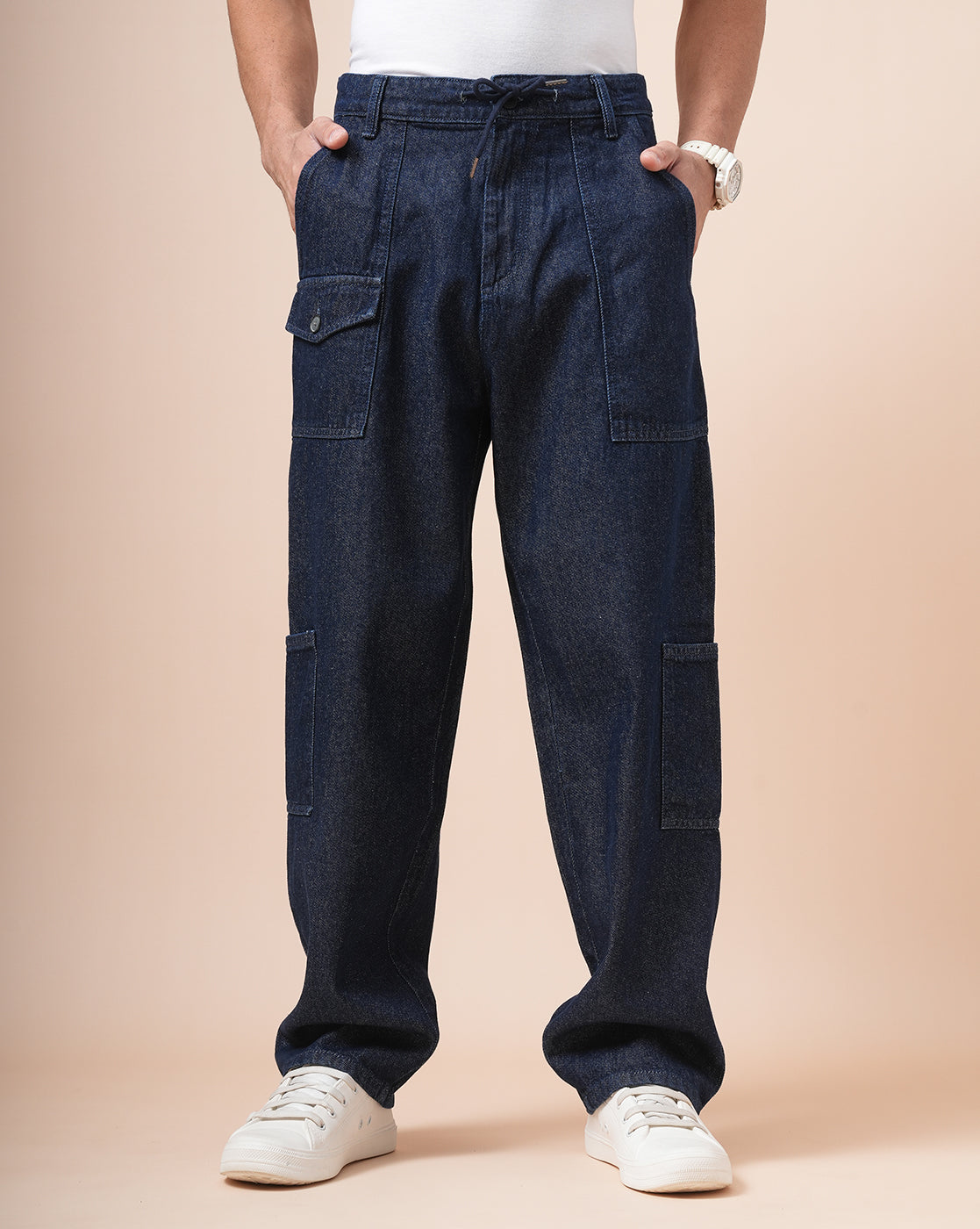 Men Denim Dark Blue cargo pants
