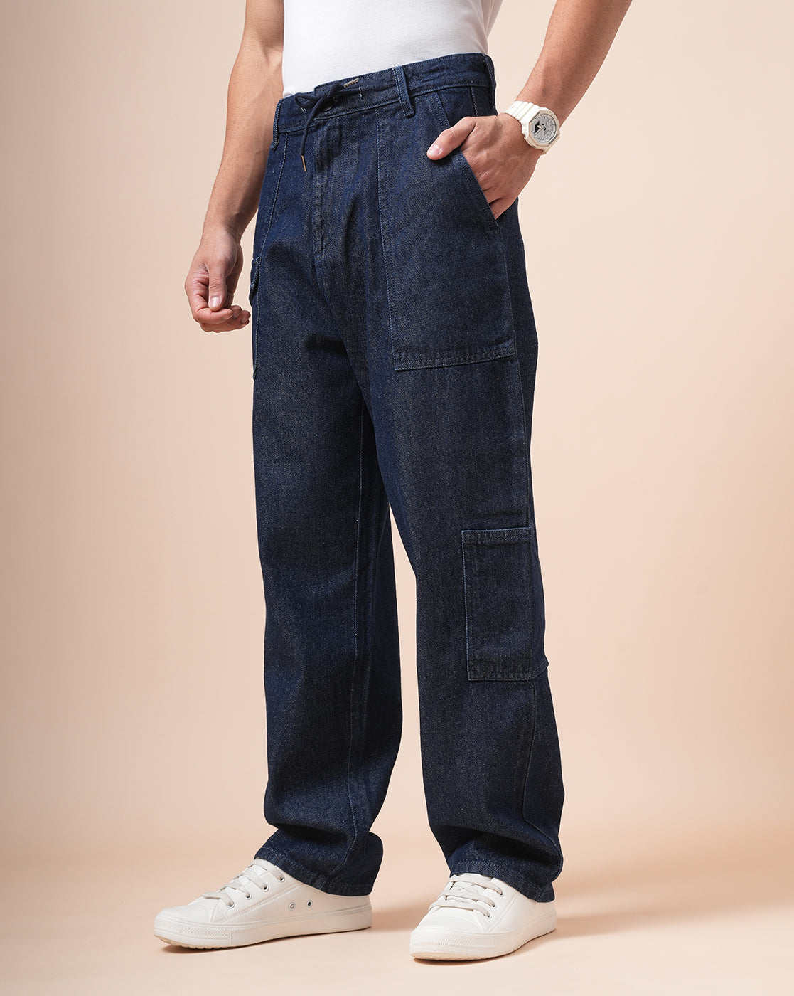 Men Denim Dark Blue cargo pants